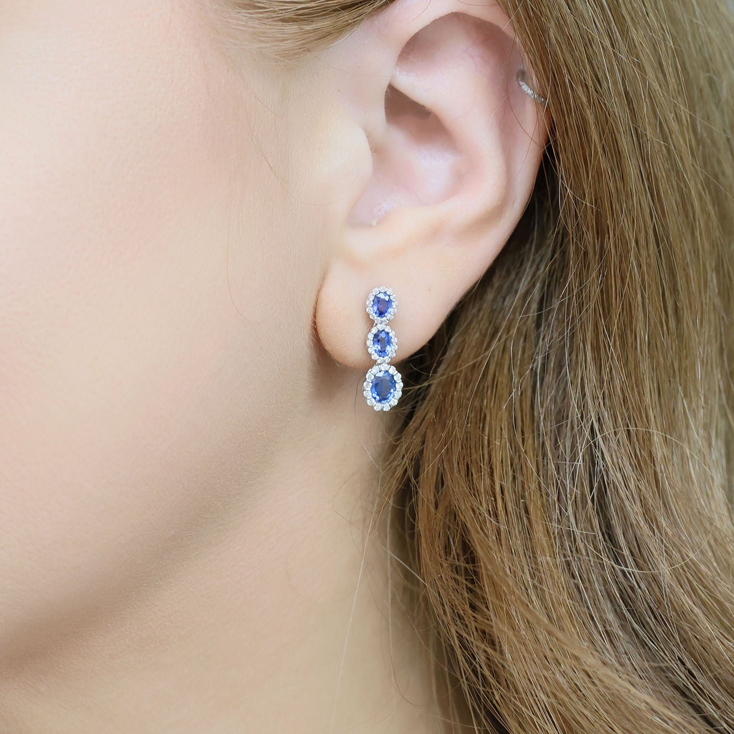 18ct White Gold Oval Sapphire & Diamond Earrings