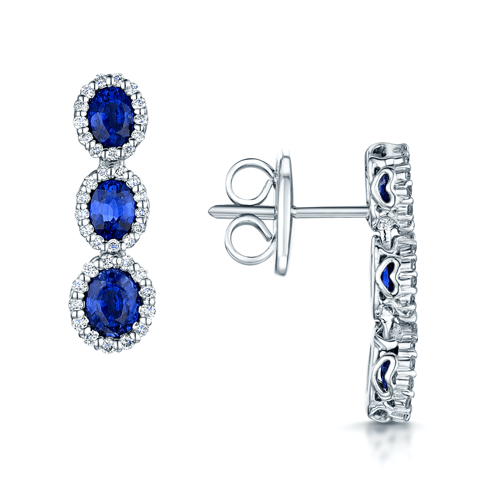 Berry's 18ct White Gold Oval Sapphire & Diamond Earrings - Berry's Jewellers