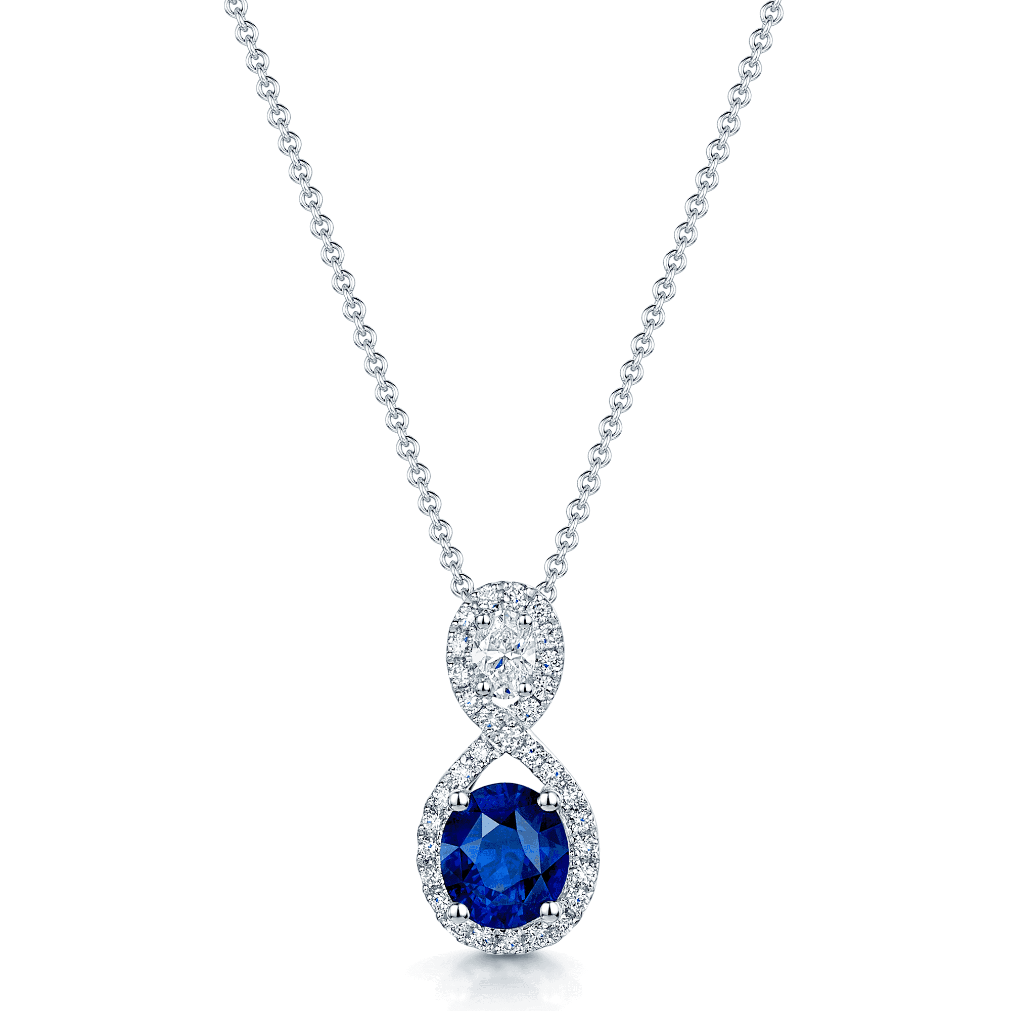 Berry's 18ct White Gold Oval Sapphire & Diamond Figure of Eight Pendant - Berry's Jewellers