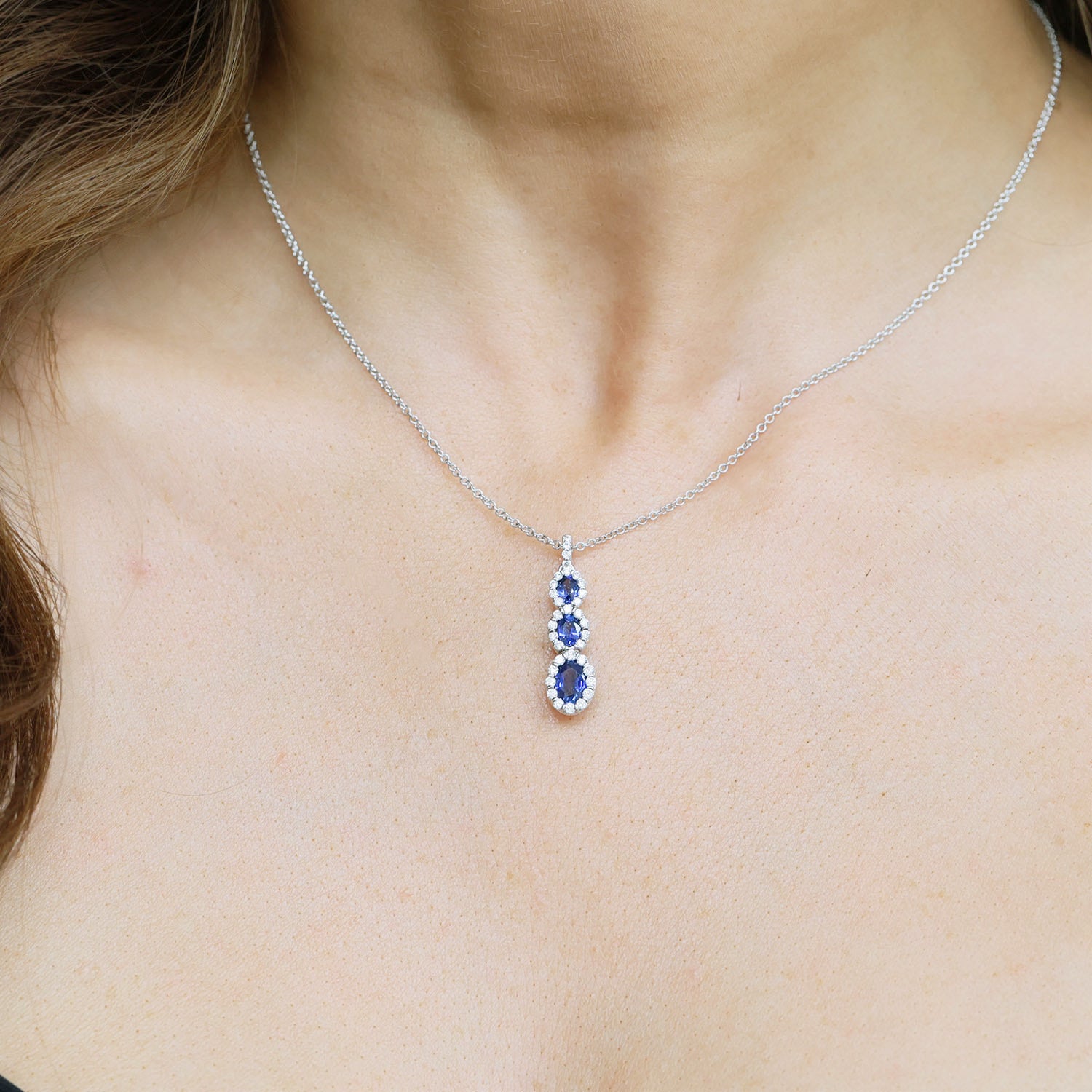 Berry's 18ct White Gold Oval Sapphire & Diamond Pendant - Berry's Jewellers