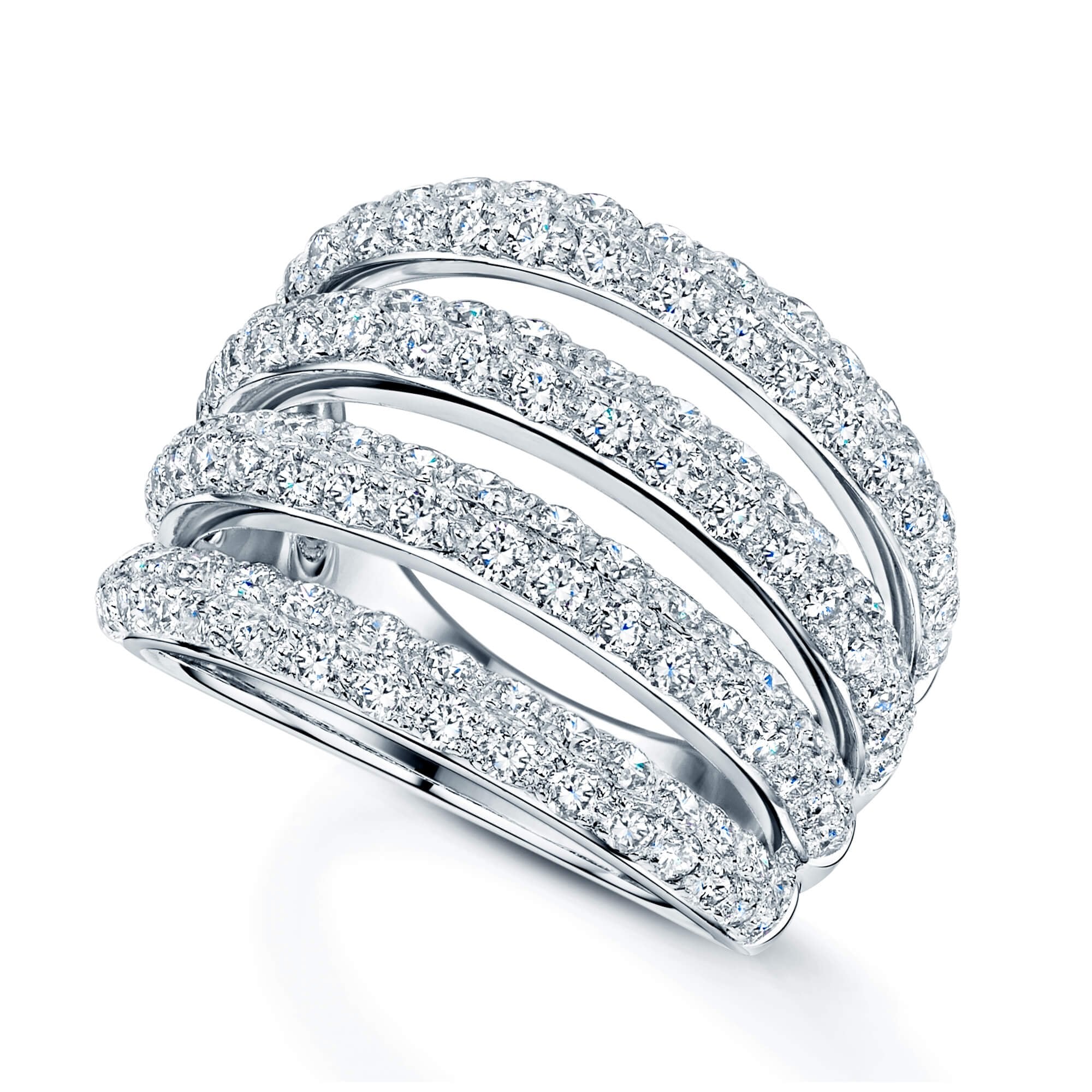 18ct White Gold Pave Diamond Four Band Open Ring