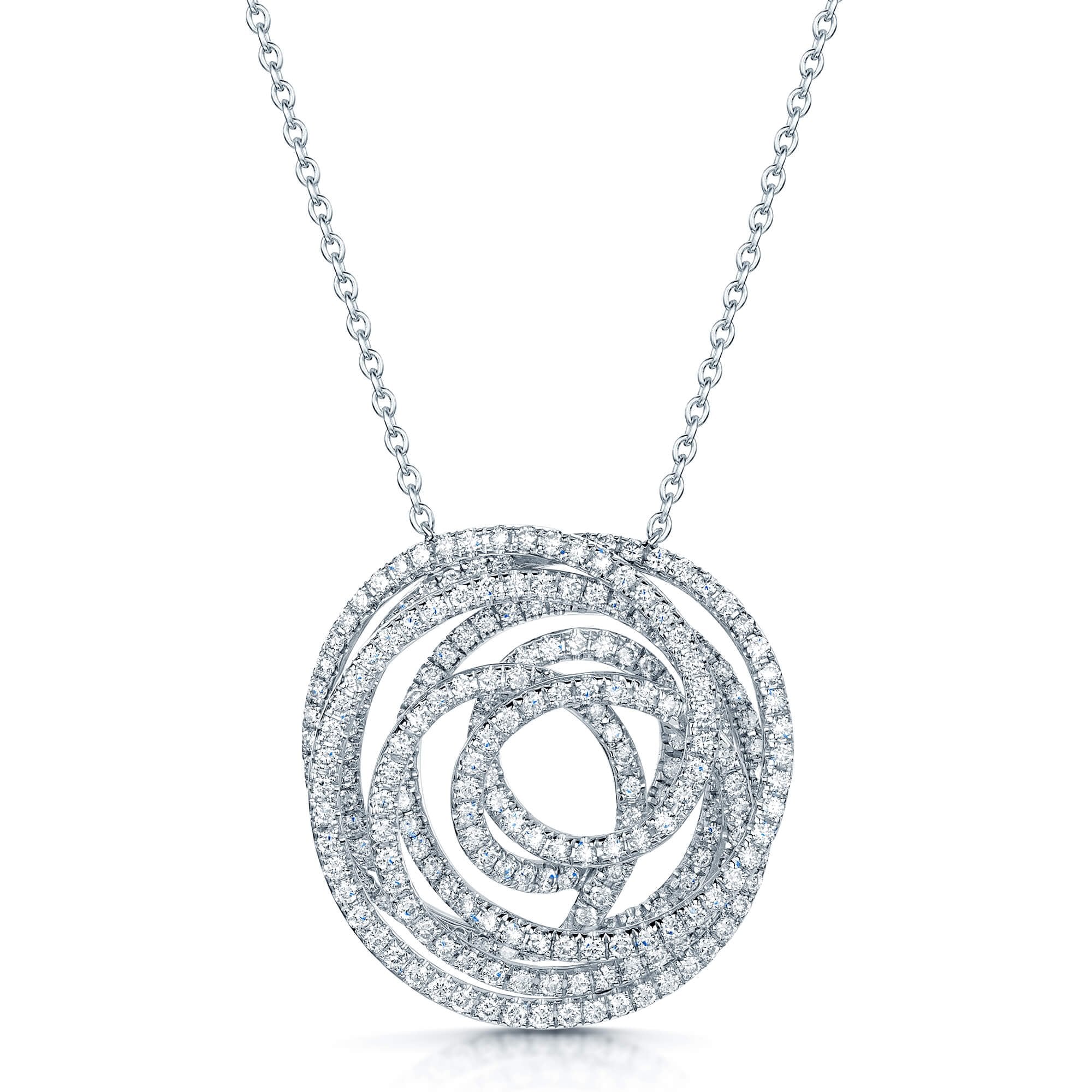 18ct White Gold Pave Diamond Large Open Swirl Pendant