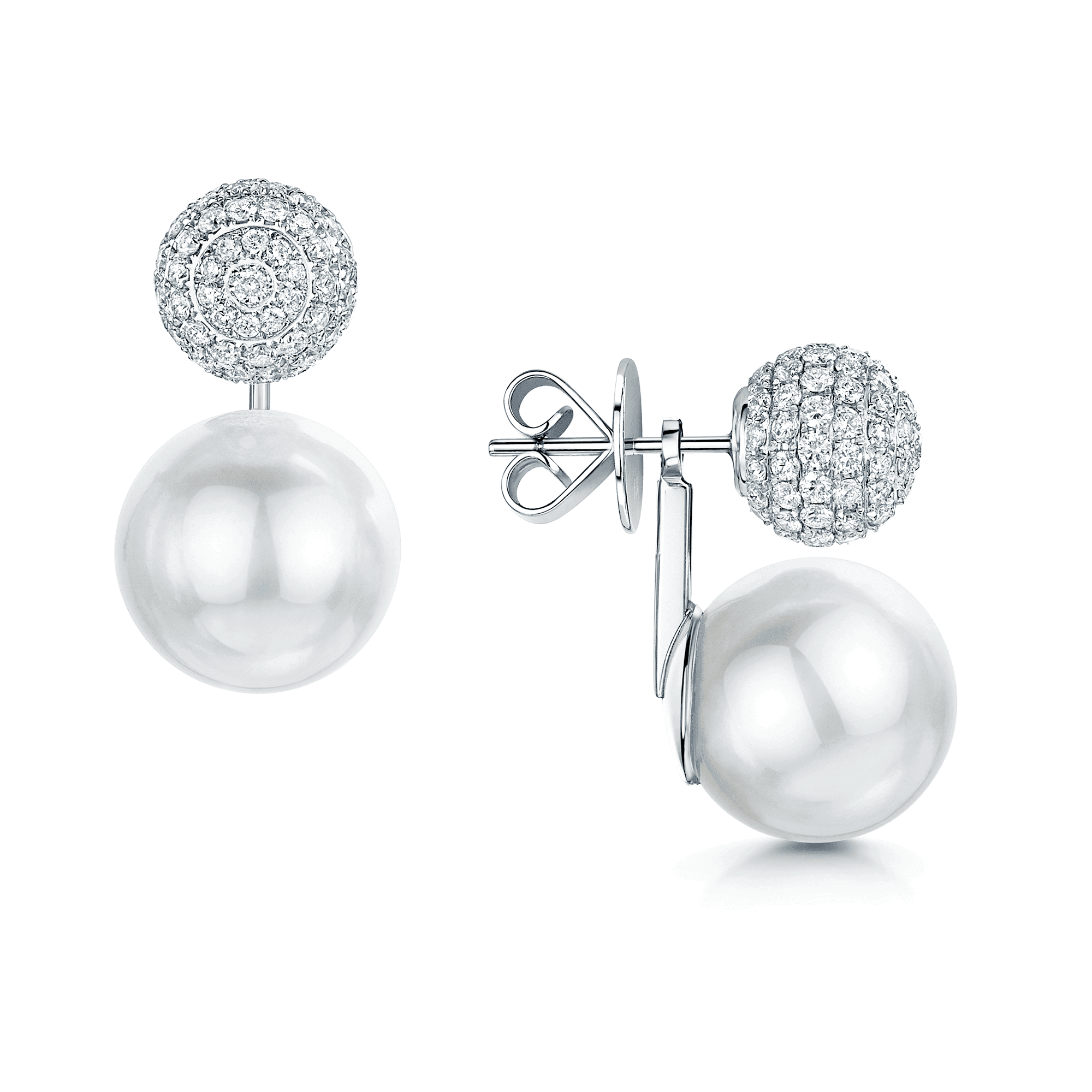 Berry's 18ct White Gold Pave Diamond Set Sphere Earrings With Detachable South Sea Pearls - Berry's Jewellers