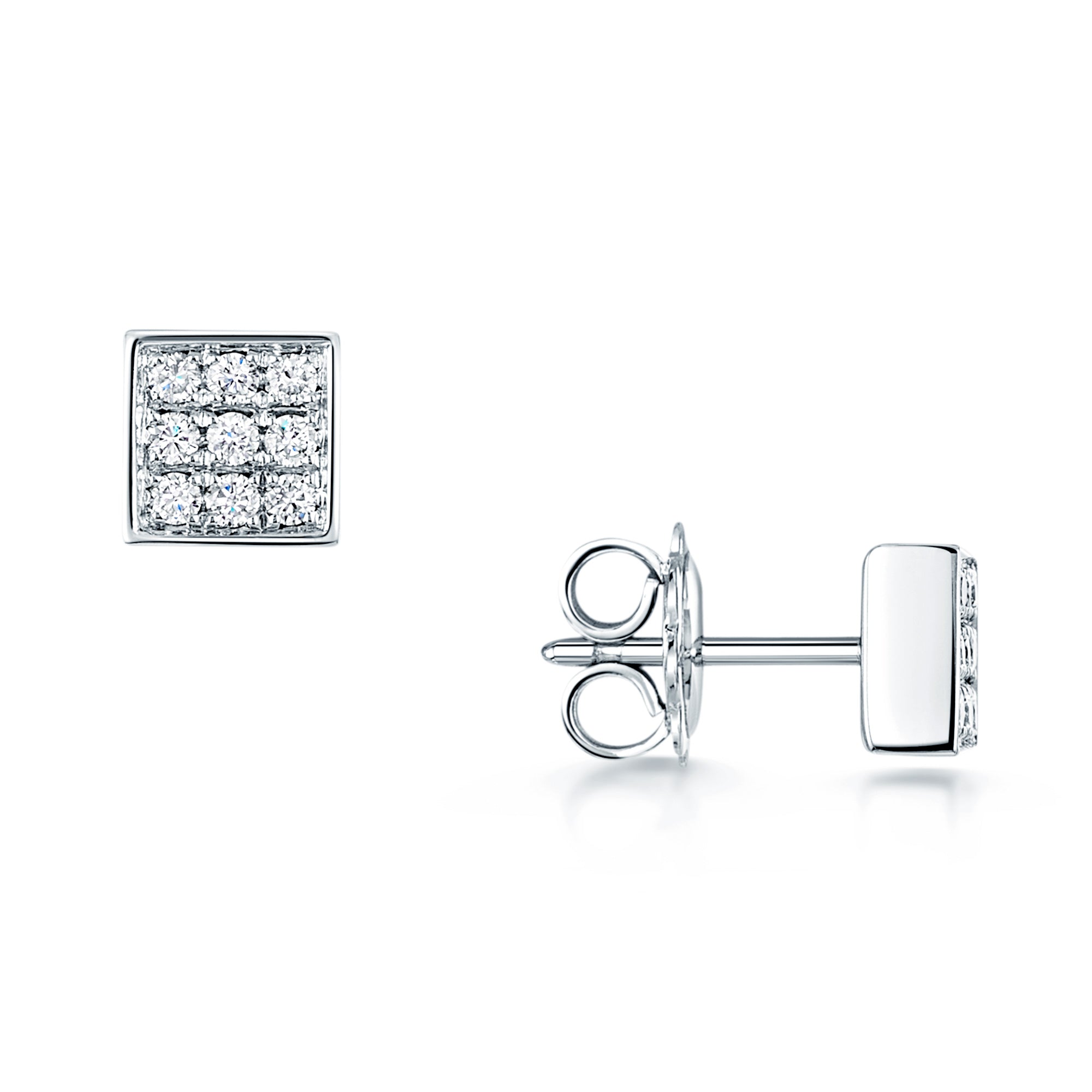 Berry's 18ct White Gold Pave Diamond Set Square Stud Earrings - Berry's Jewellers