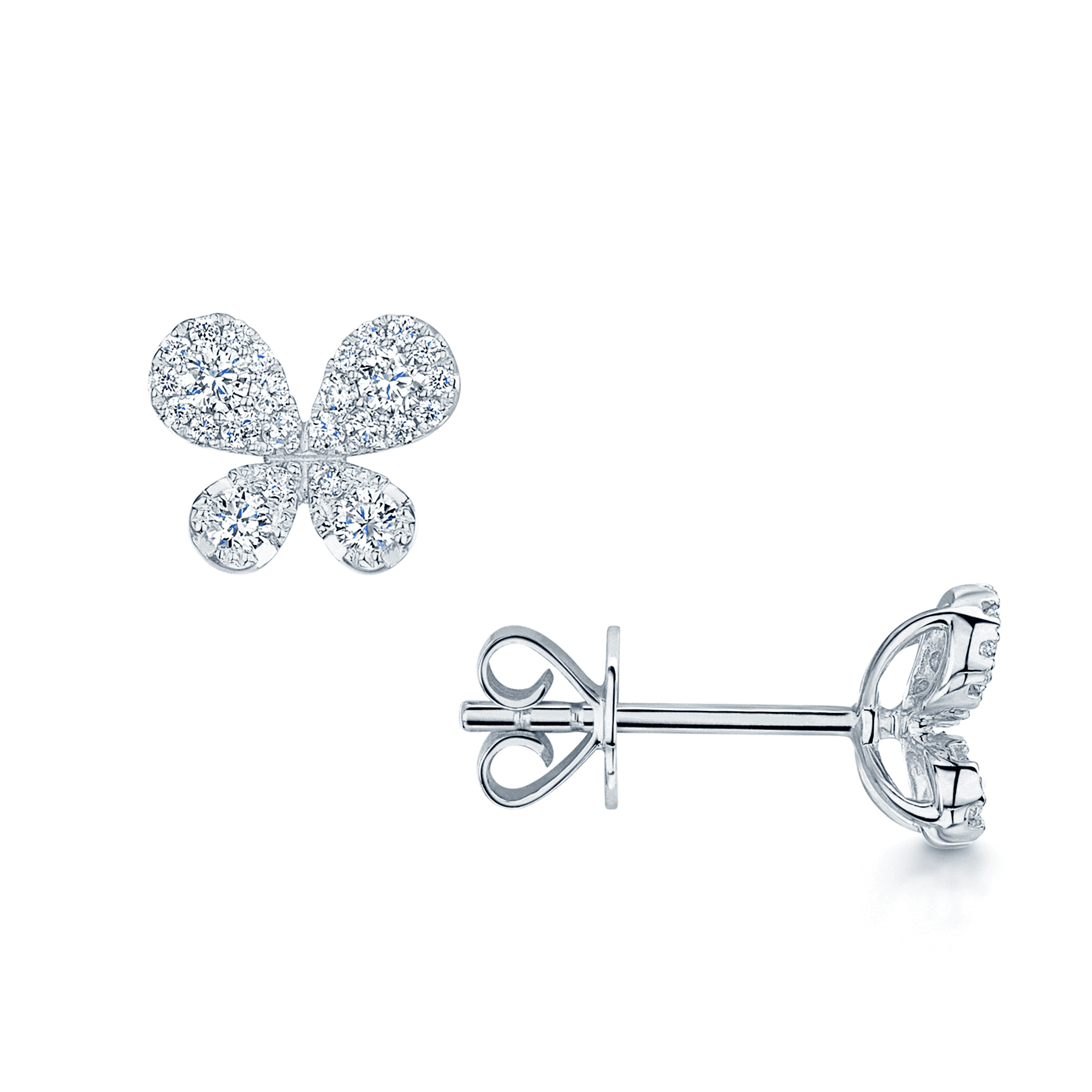 Berry's 18ct White Gold Pave Set Diamond Butterfly Stud Earrings - Berry's Jewellers