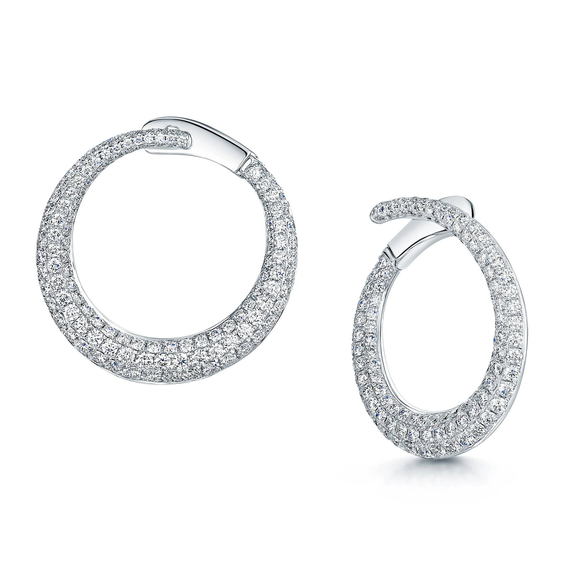 18ct White Gold Pave Set Diamond Pave Set Spiral Hoop Earrings