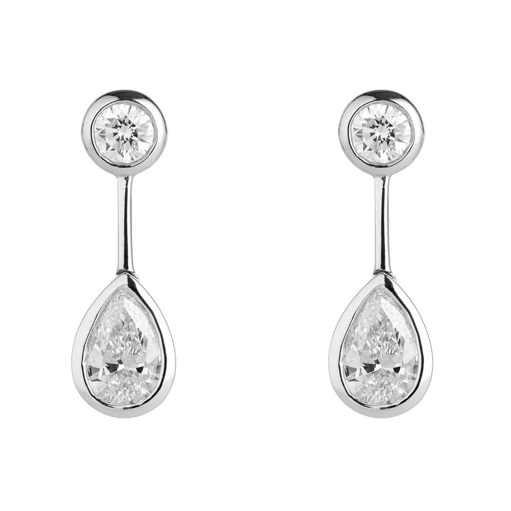 Berry's 18ct White Gold Pear And Round Brilliant Cut Diamond Drop Earring - Berry's Jewellers