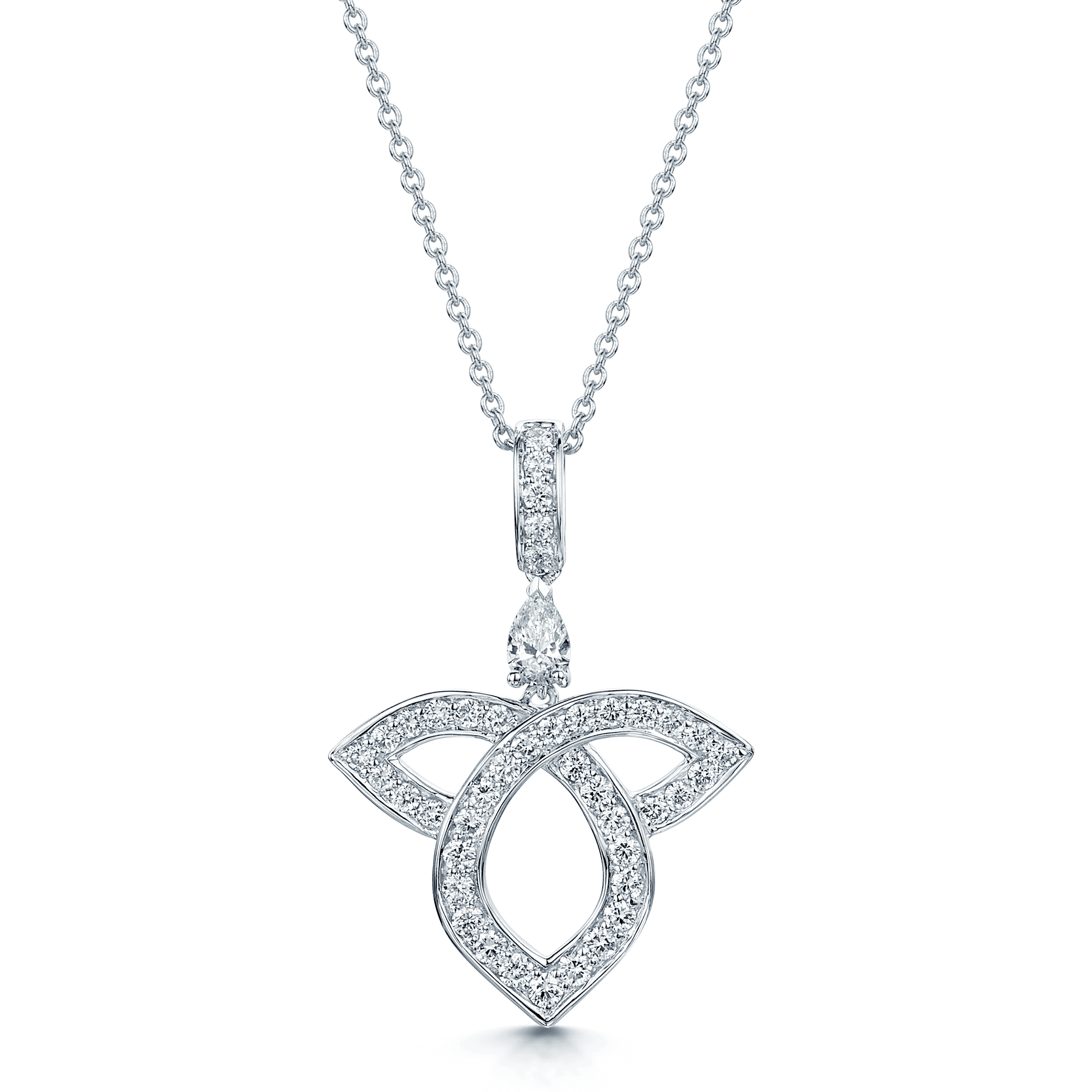 Berry's 18ct White Gold Pear And Round Brilliant Cut Diamond Open Lotus Pendant - Berry's Jewellers