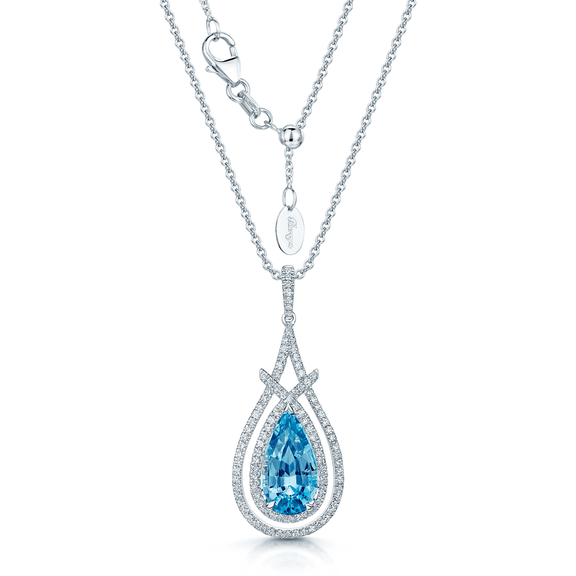 Berry's 18ct White Gold Pear Aquamarine And Diamond Double Framed Pendant With A Diamond Bale - Berry's Jewellers