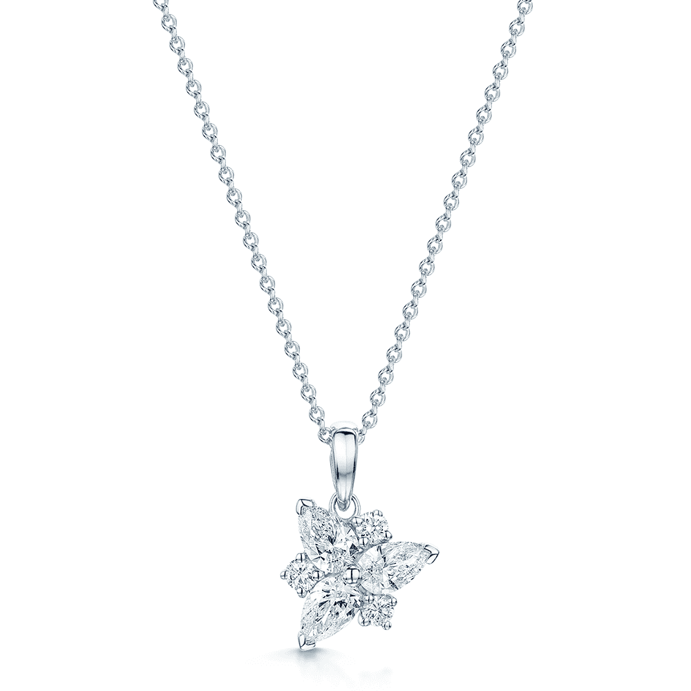 Berry's 18ct White Gold Pear & Brilliant Cut Cluster Diamond Pendant - Berry's Jewellers