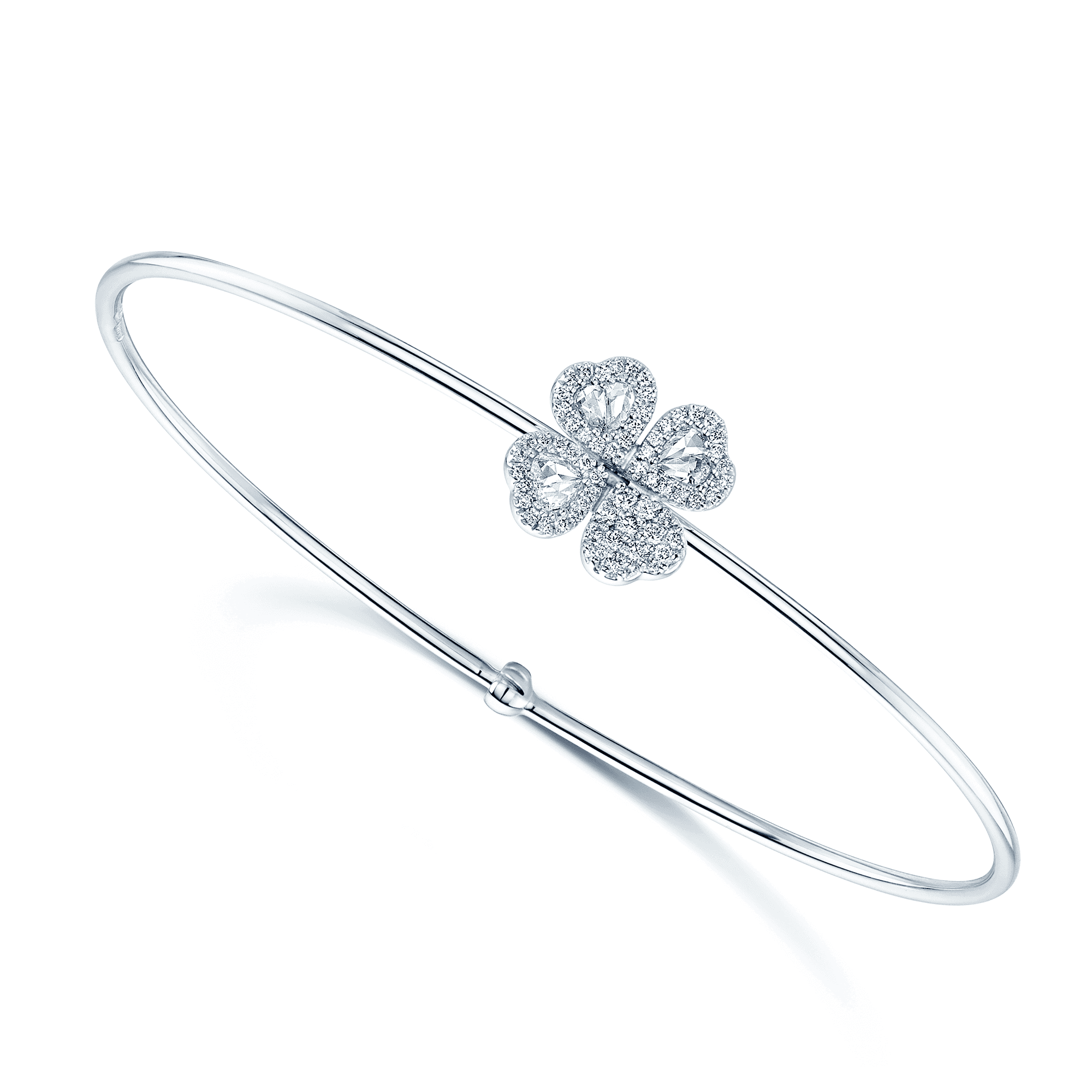 18ct White Gold Pear & Brilliant Cut Diamond Clover Bangle