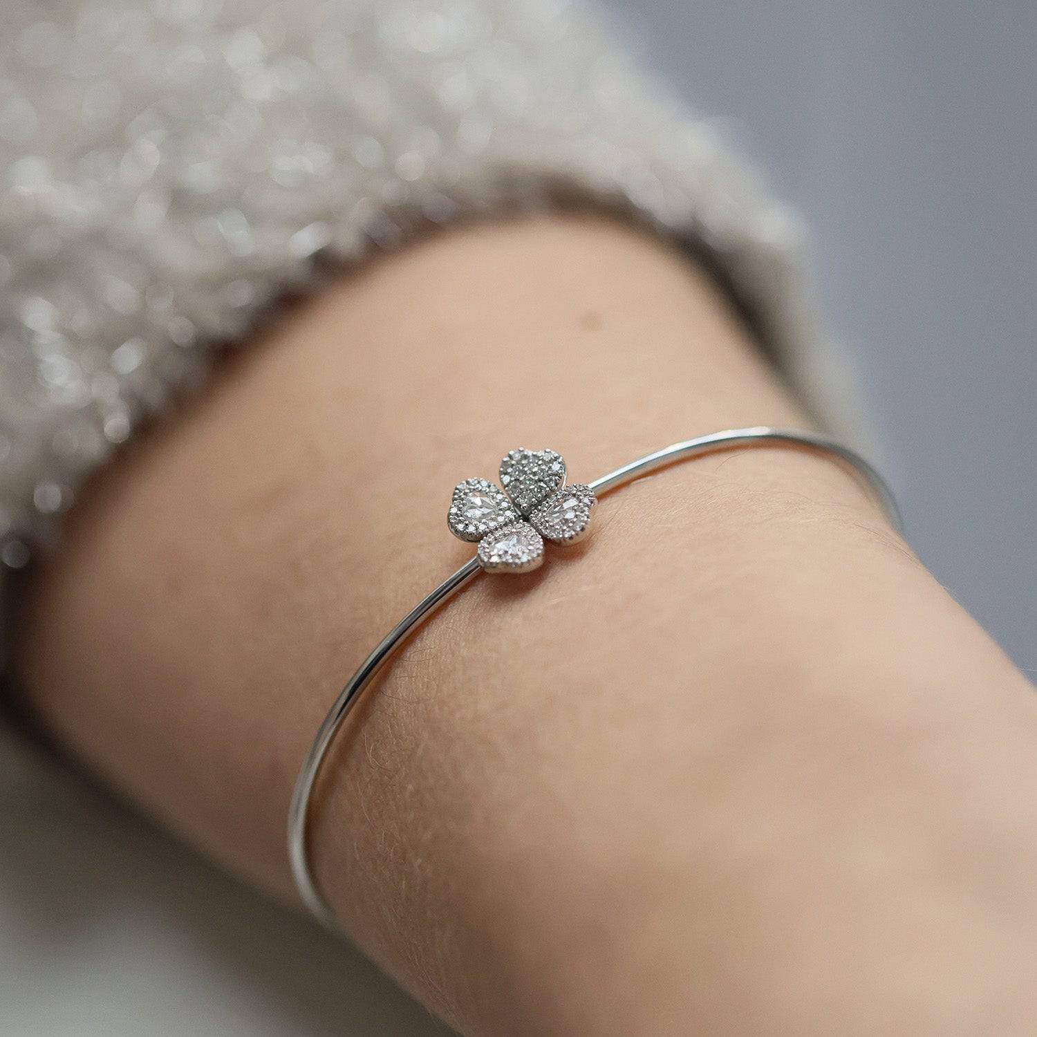 Berry's 18ct White Gold Pear & Brilliant Cut Diamond Clover Bangle - Berry's Jewellers