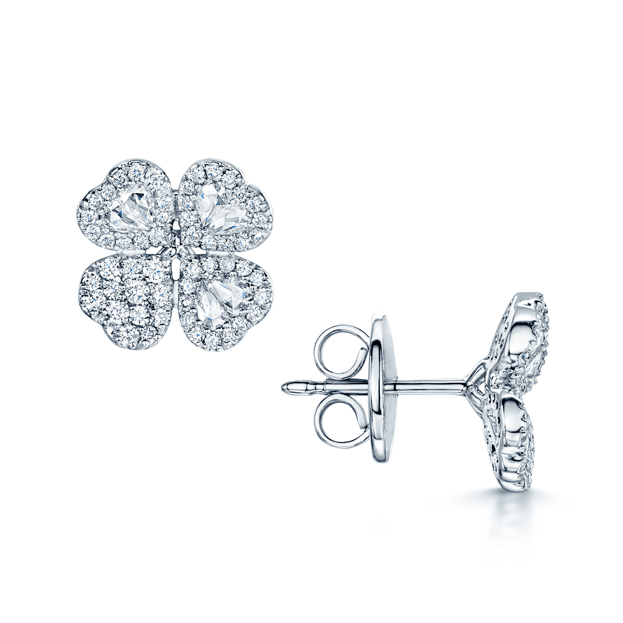 Berry's 18ct White Gold Pear & Brilliant Cut Diamond Clover Stud Earrings - Berry's Jewellers