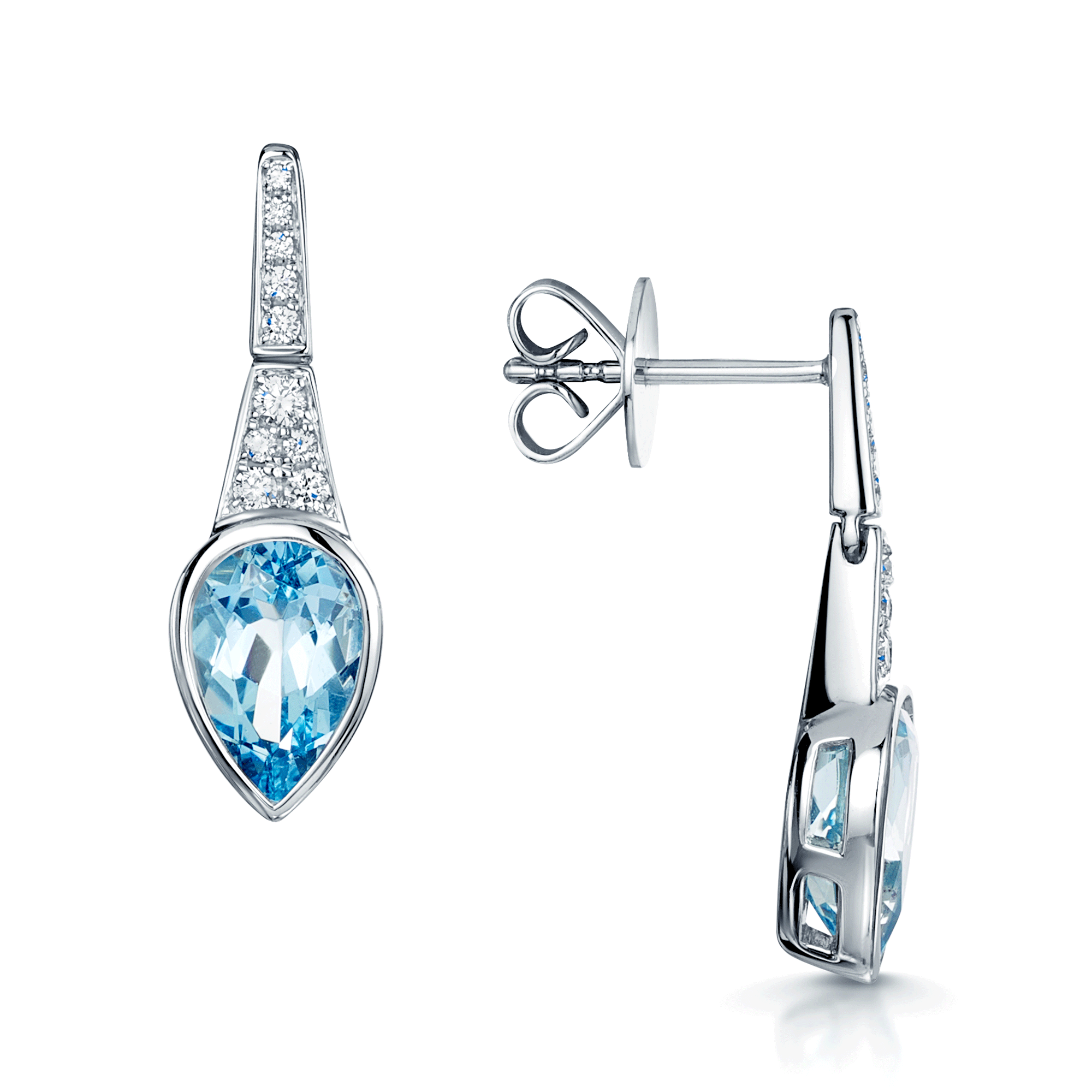 18ct White Gold Pear Cut Aquamarine And Diamond Set Earrings