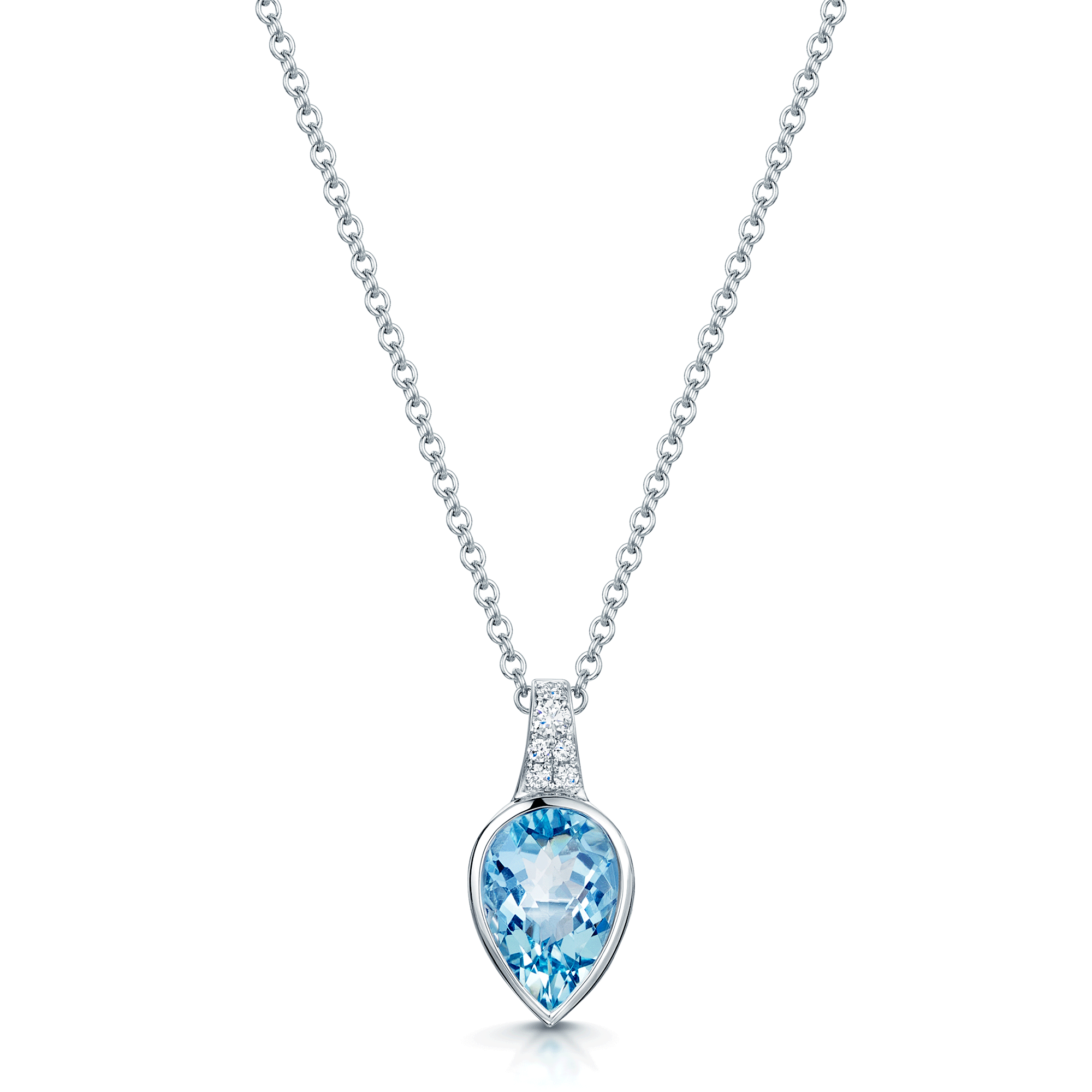 18ct White Gold Pear Cut Aquamarine And pave Diamond Set Pendant