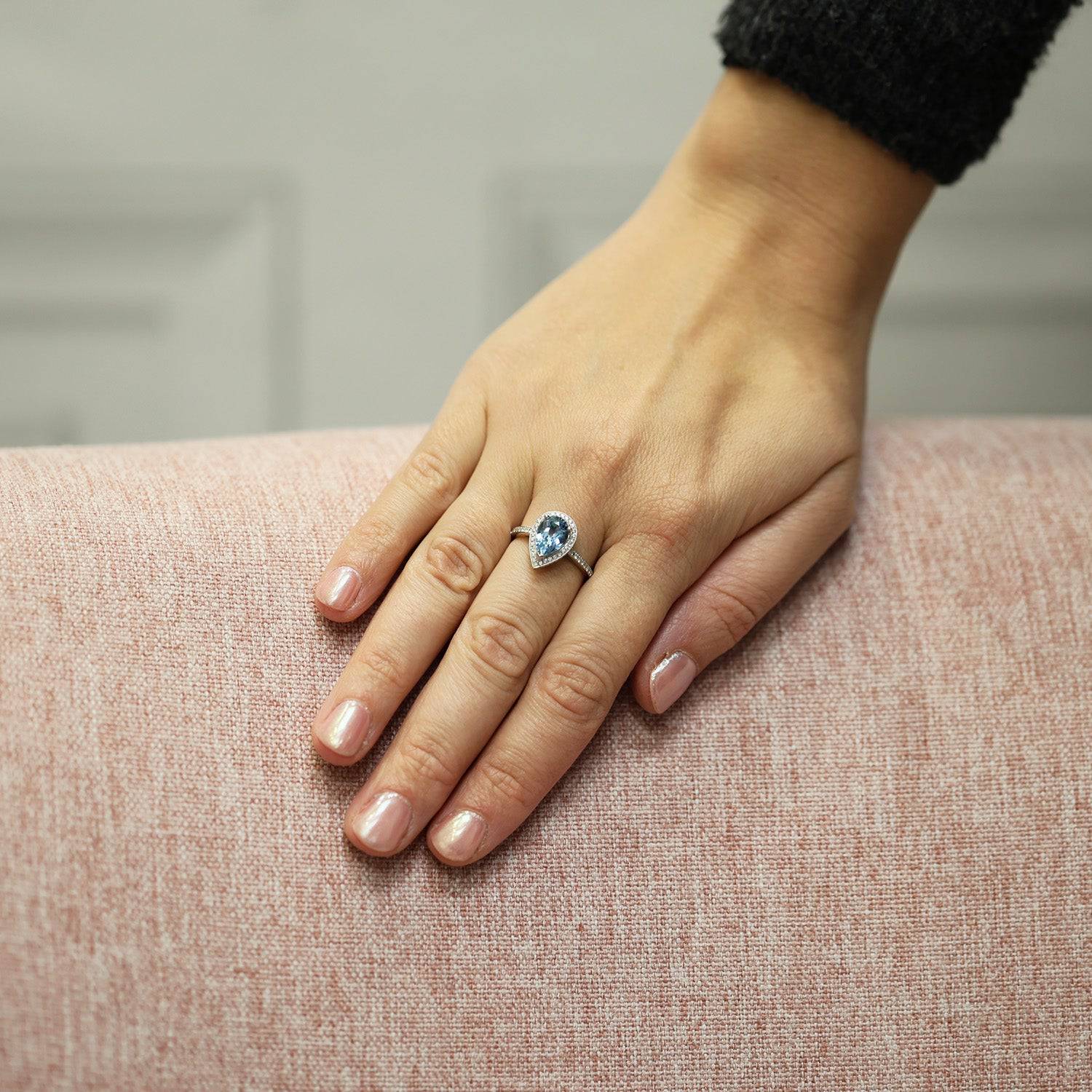 Berry's 18ct White Gold Pear Cut Aquamarine Ring With Claw Set and Diamond Shoulders - Berry's Jewellers