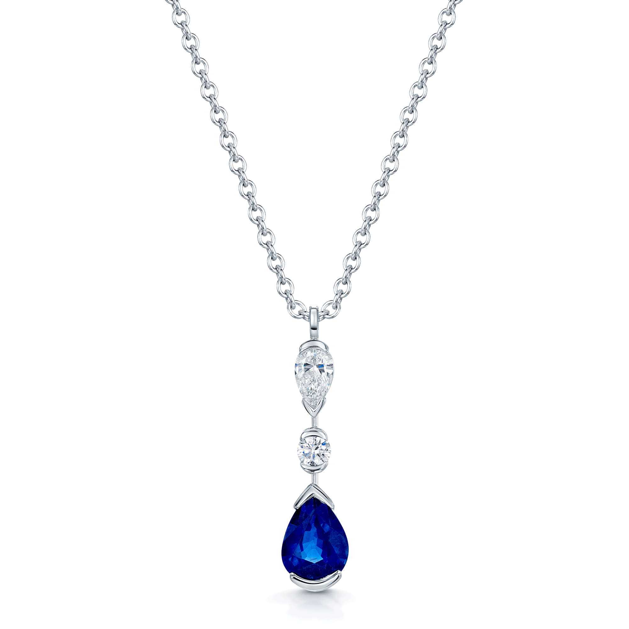 Berry's 18ct White Gold Pear Cut Blue Sapphire And Diamond Drop Pendant - Berry's Jewellers