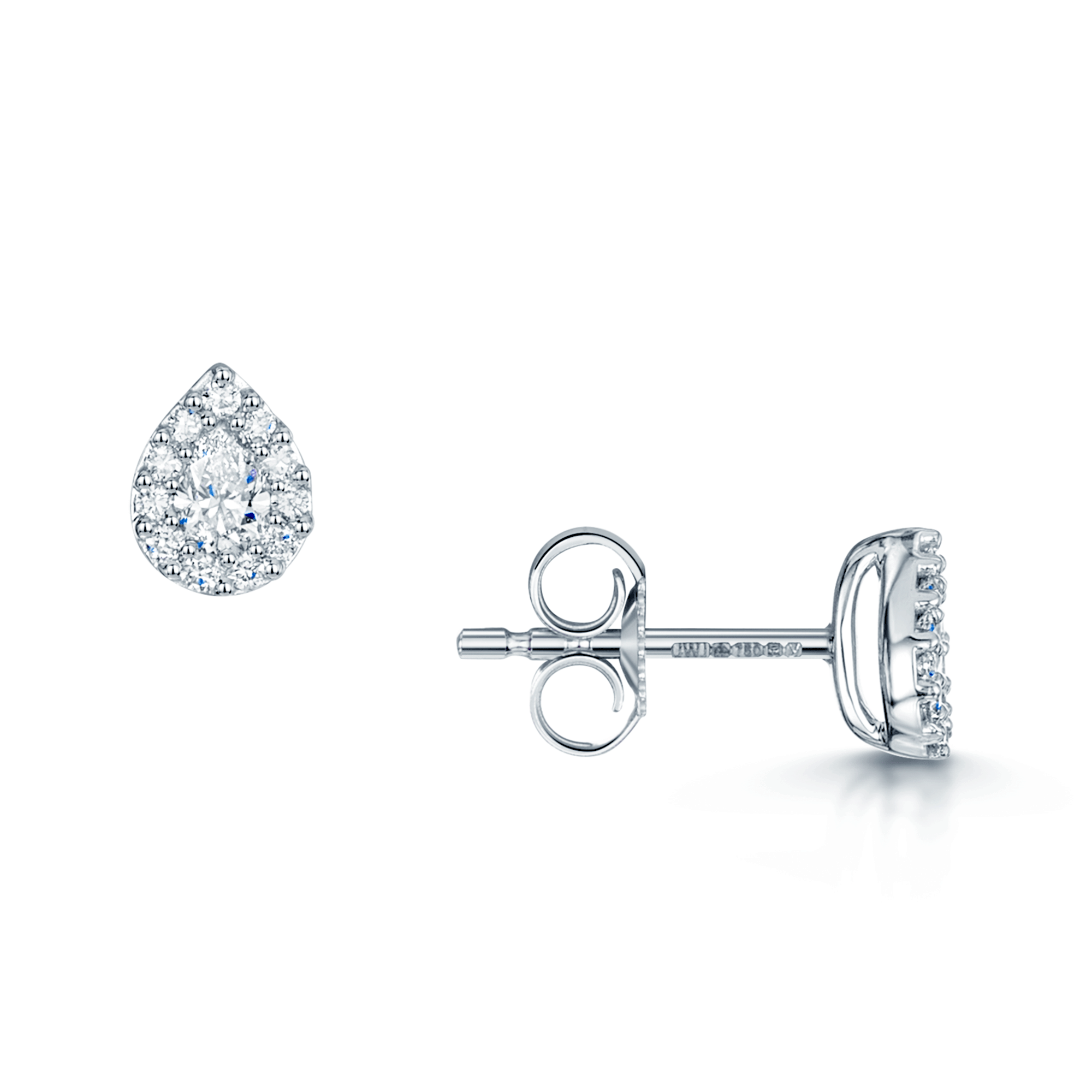 18ct White Gold Pear Cut Diamond 0.30ct Halo Stud Earrings