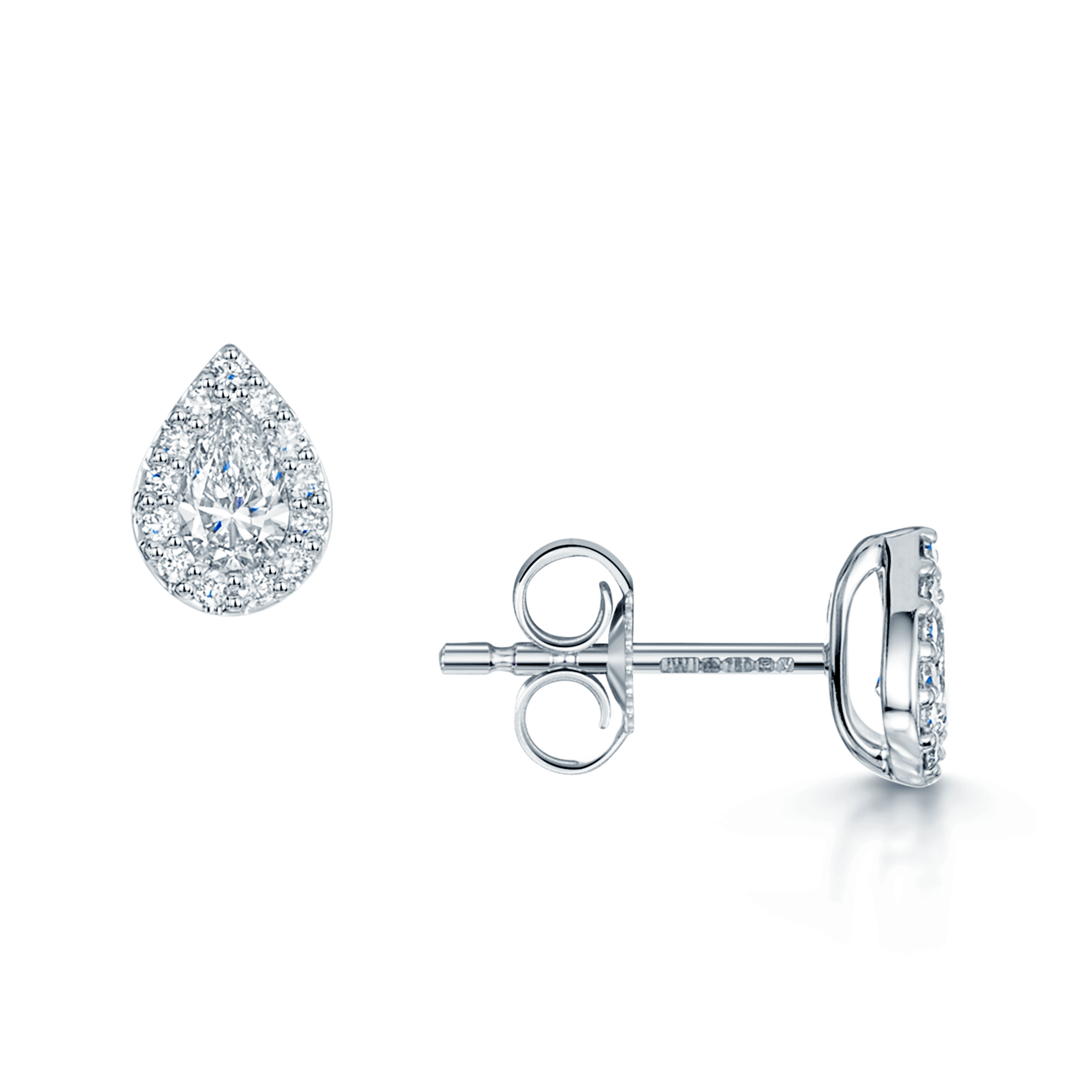 18ct White Gold Pear Cut Diamond 0.40ct Halo Stud Earrings