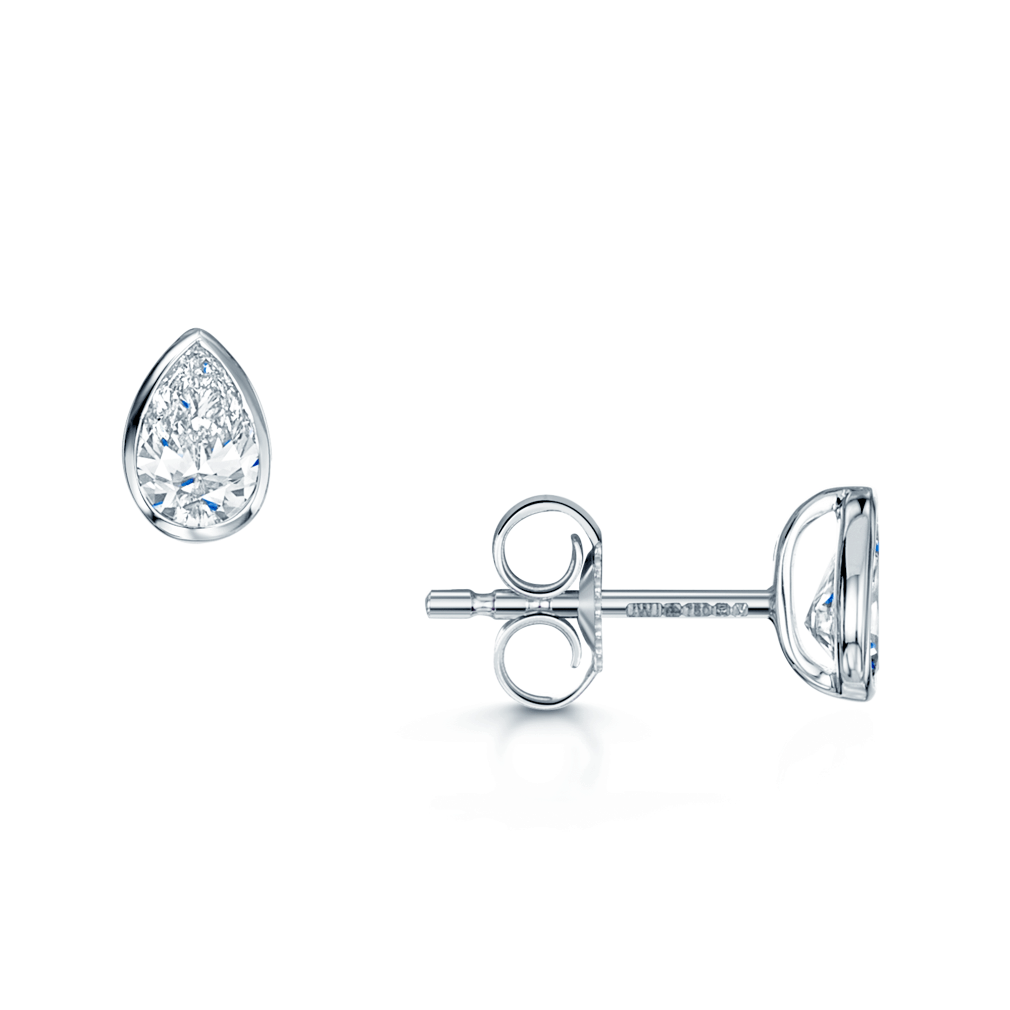 Berry's 18ct White Gold Pear Cut Diamond 0.50ct Rub Over Stud Earrings - Berry's Jewellers