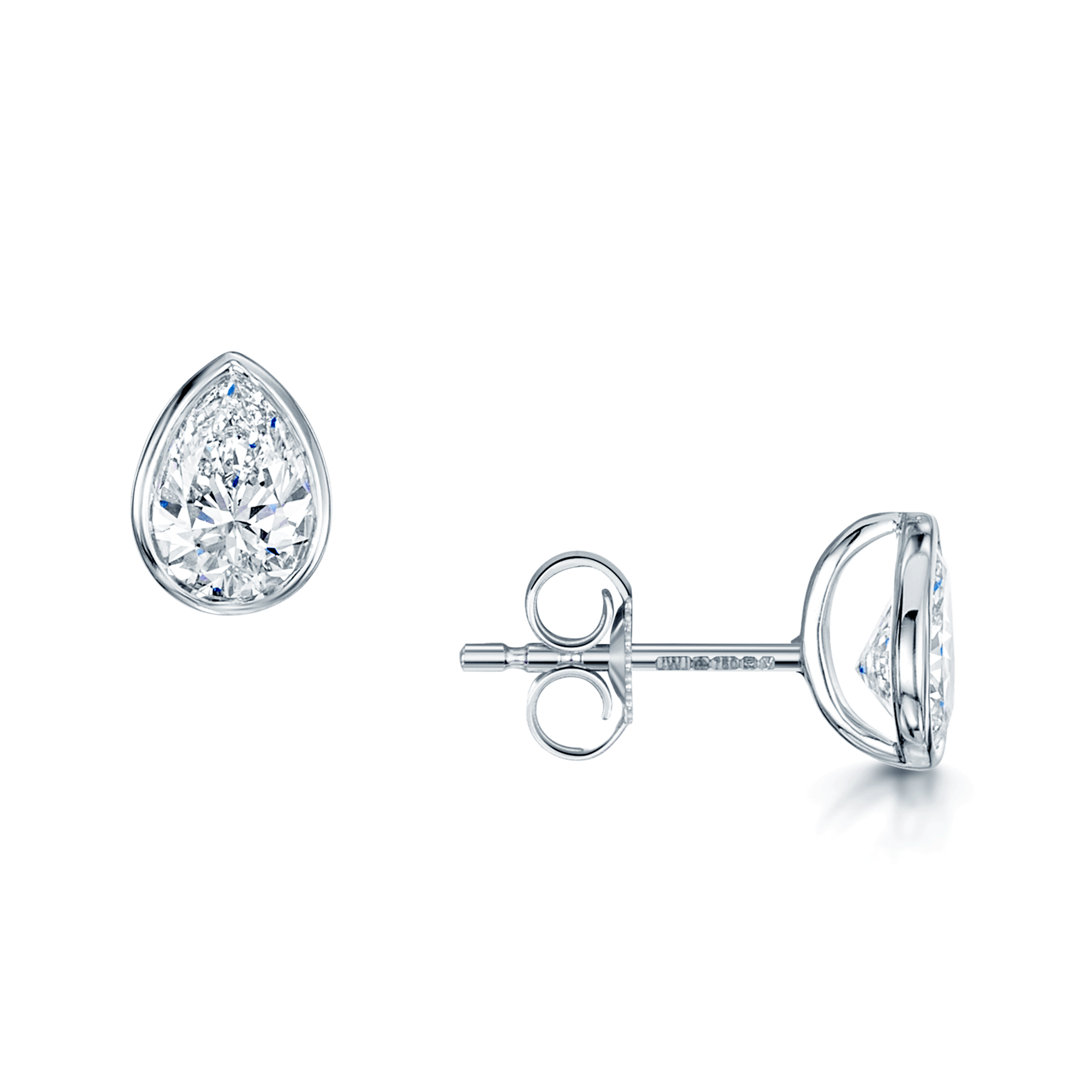 18ct White Gold Pear Cut Diamond 1.00ct Rub Over Stud Earrings