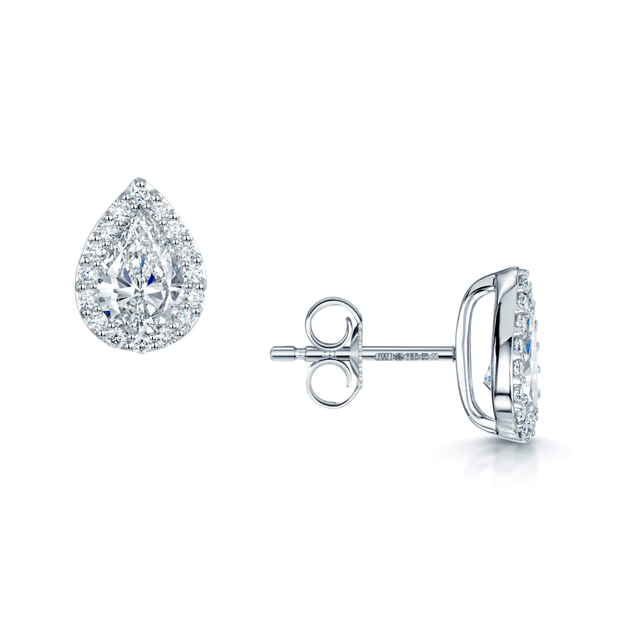 18ct White Gold Pear Cut Diamond 1.20ct Halo Stud Earrings