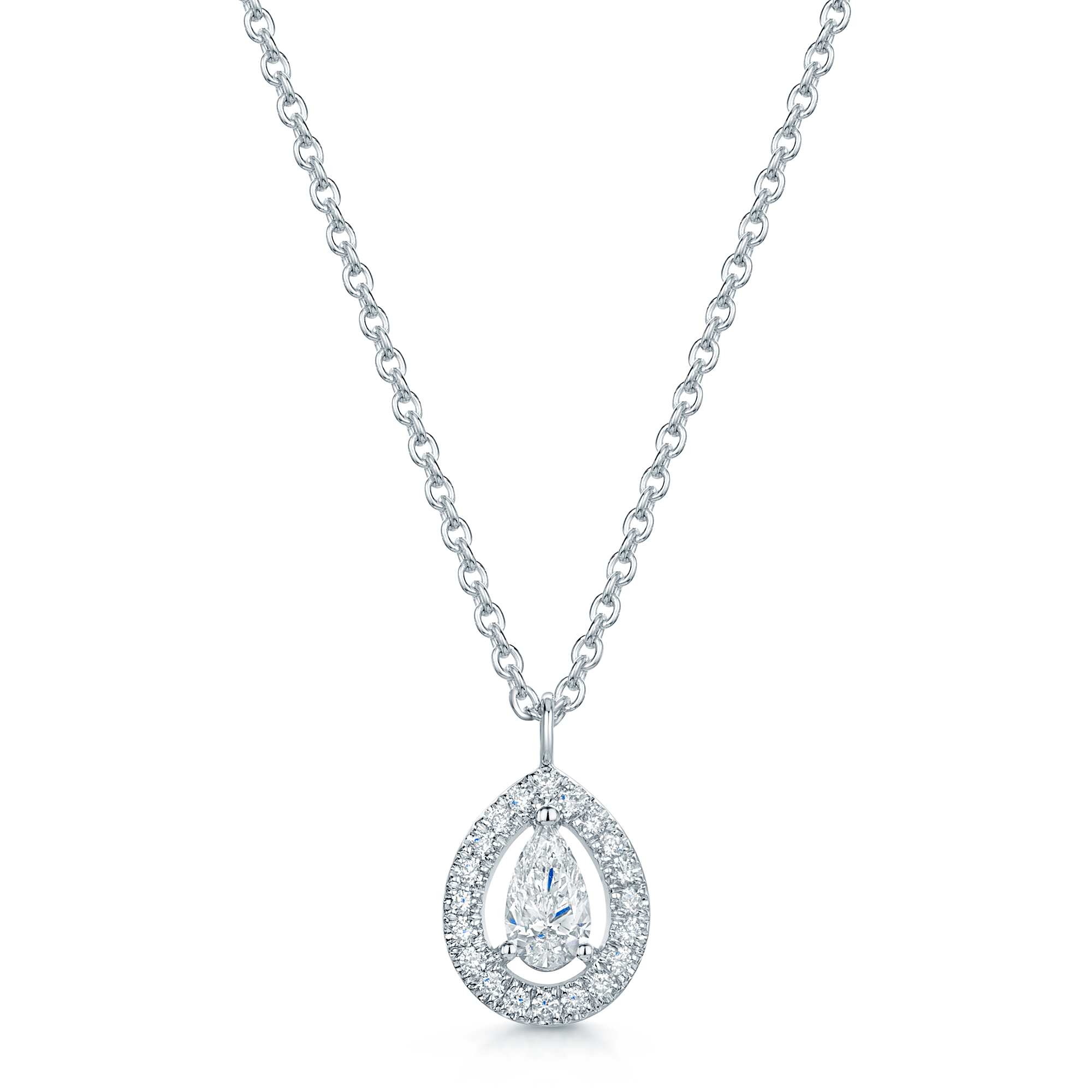 18ct White Gold Pear Cut Diamond Halo Pendant