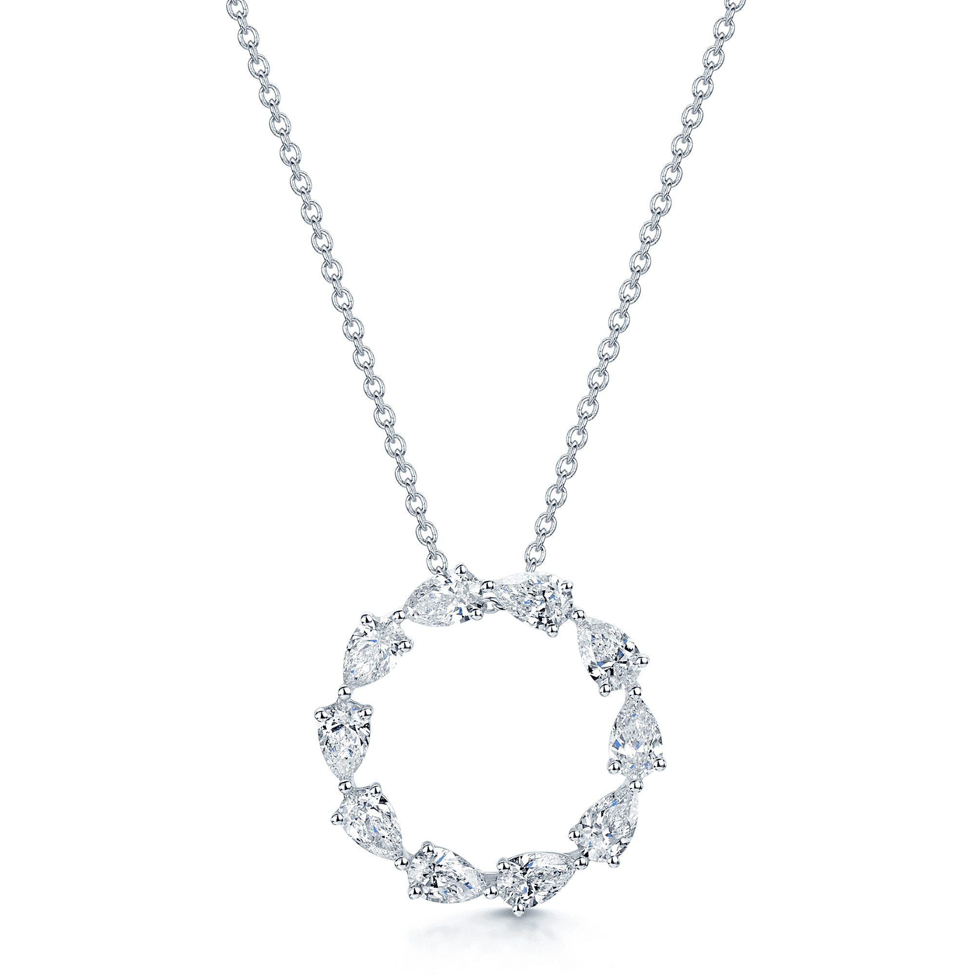 18ct White Gold Pear Cut Diamond Open Circle Pendant