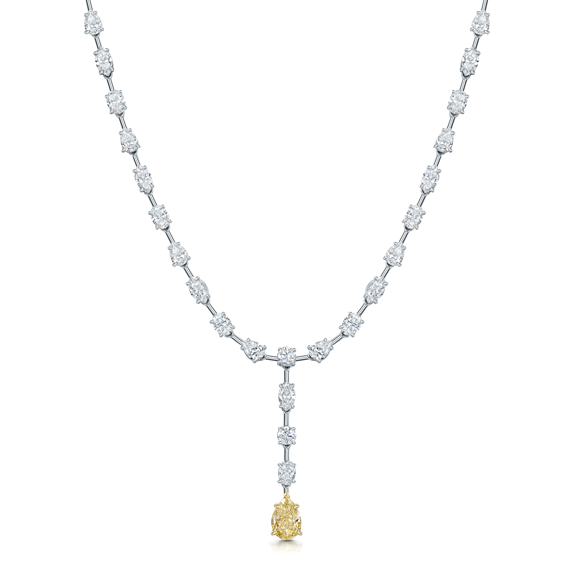 Berry's 18ct White Gold Pear Cut Fancy Yellow Diamond Necklet With Mixed Cut Diamond Surrounding - Berry's Jewellers