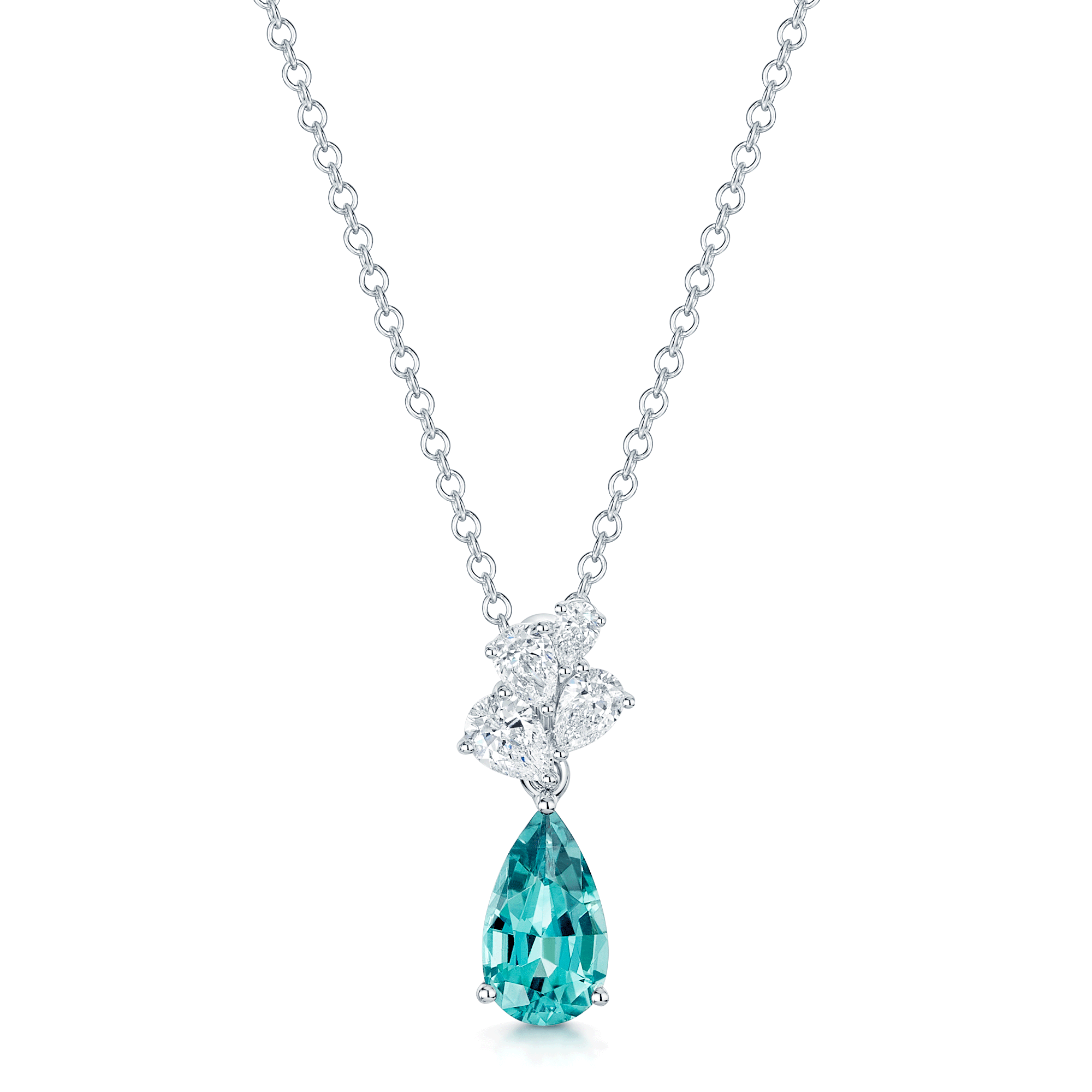 Berry's 18ct White Gold Pear Cut Indicolite Tourmaline And Diamond Drop Pendant - Berry's Jewellers