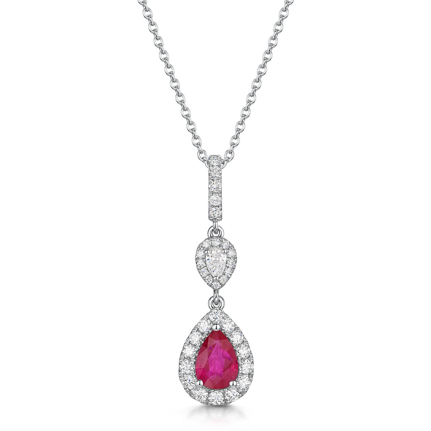 Berry's 18ct White Gold Pear Cut Ruby And Diamond Pendant - Berry's Jewellers