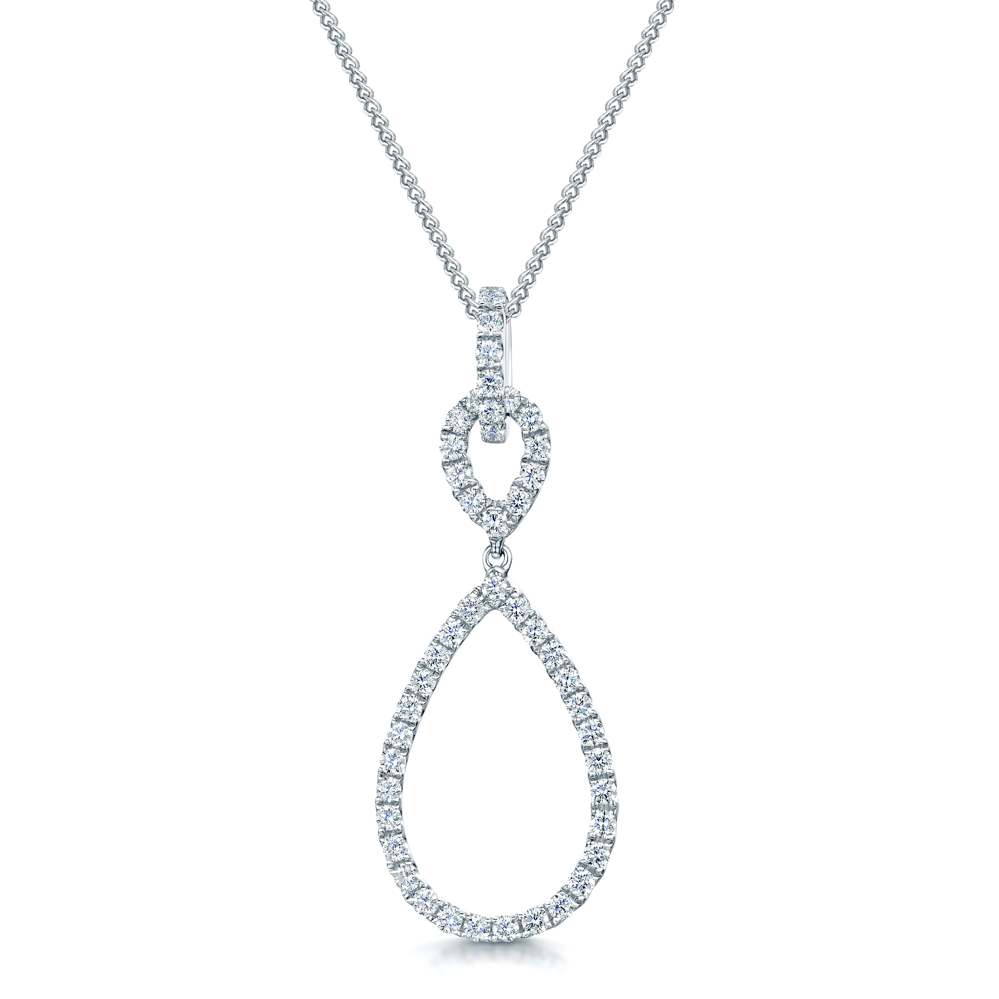 18ct White Gold Pear Design Diamond Loop Pendant