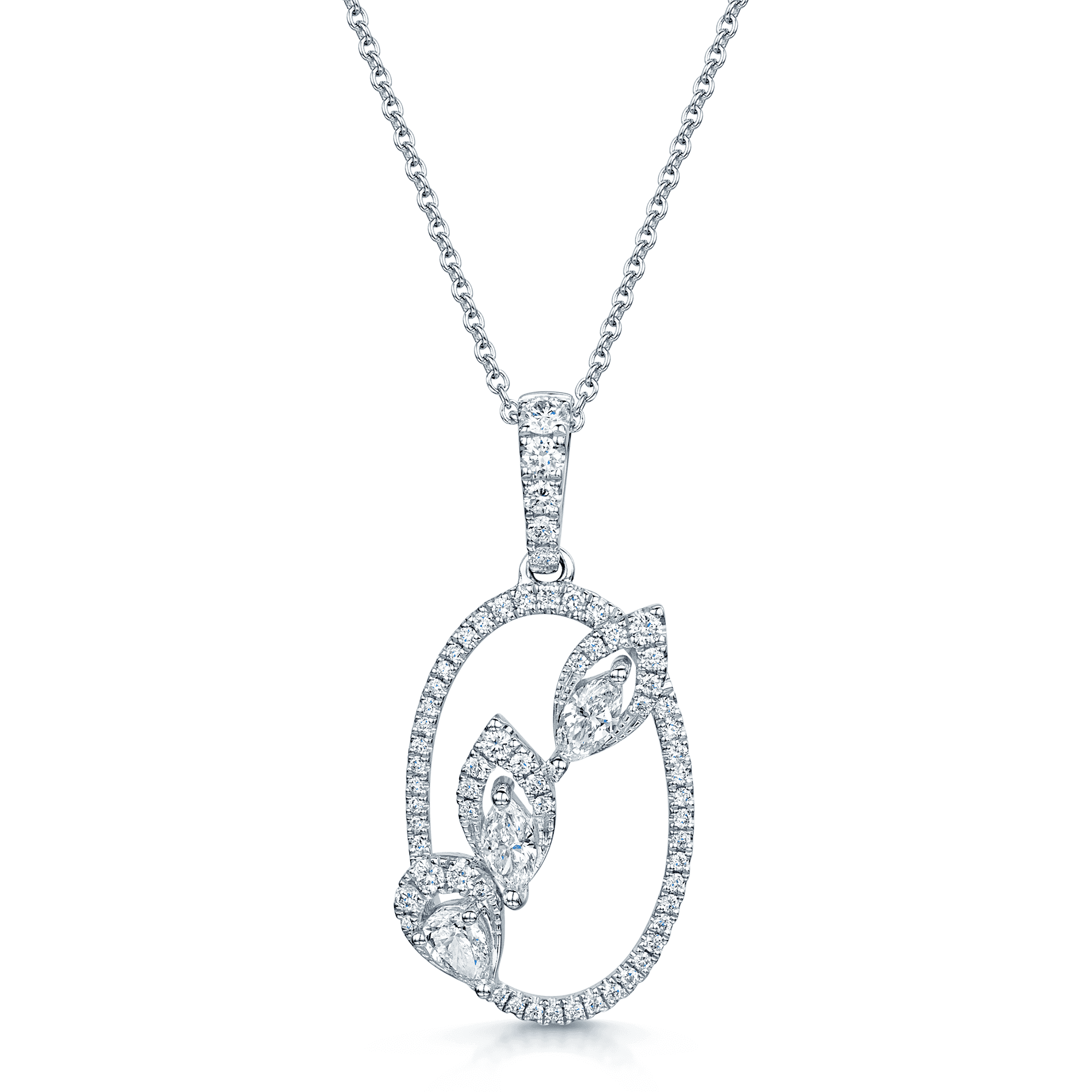 Berry's 18ct White Gold Pear, Marquise And Round Brilliant Cut Oval Petal Pendant - Berry's Jewellers