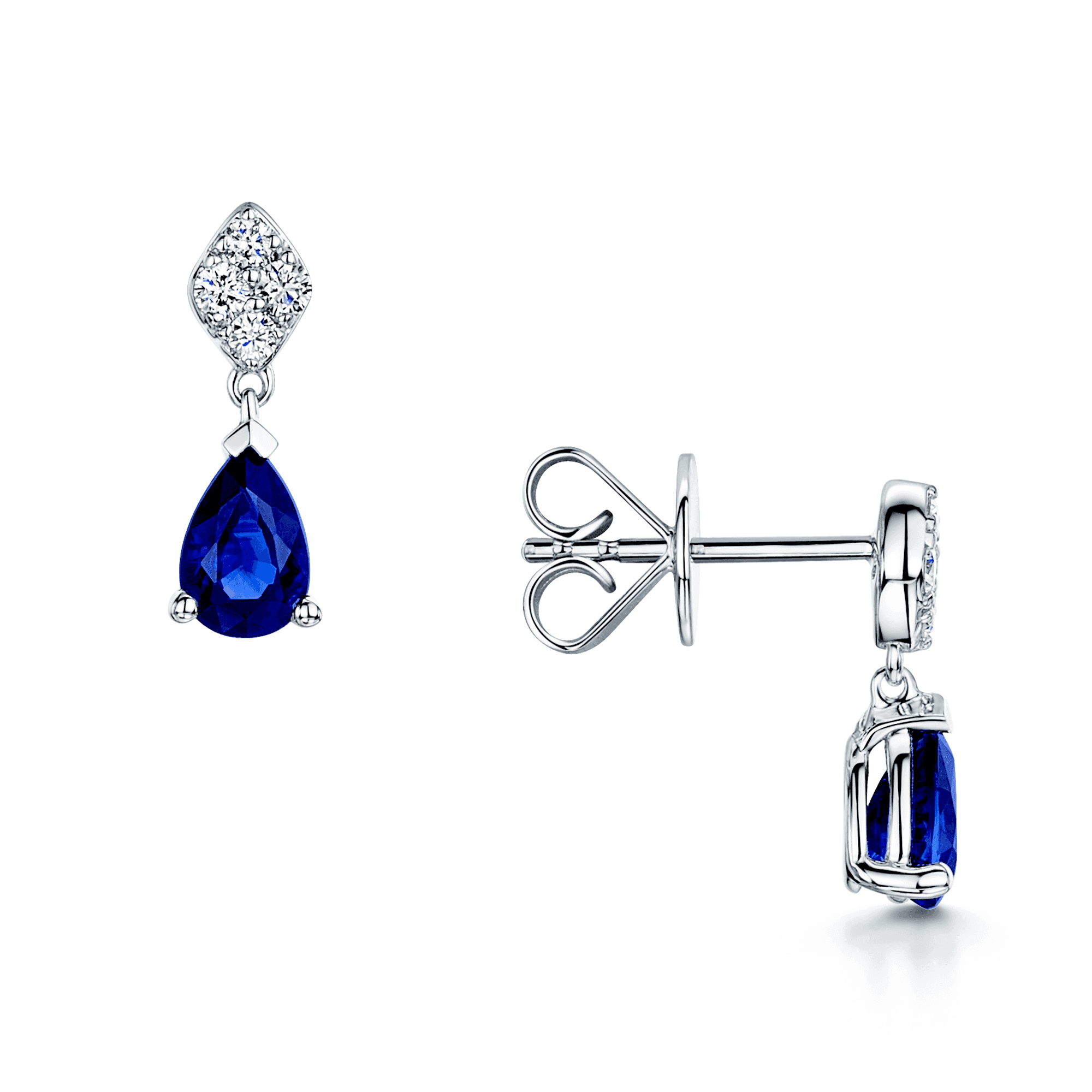 Berry's 18ct White Gold Pear Sapphire And Diamond Drop Earrings - Berry's Jewellers