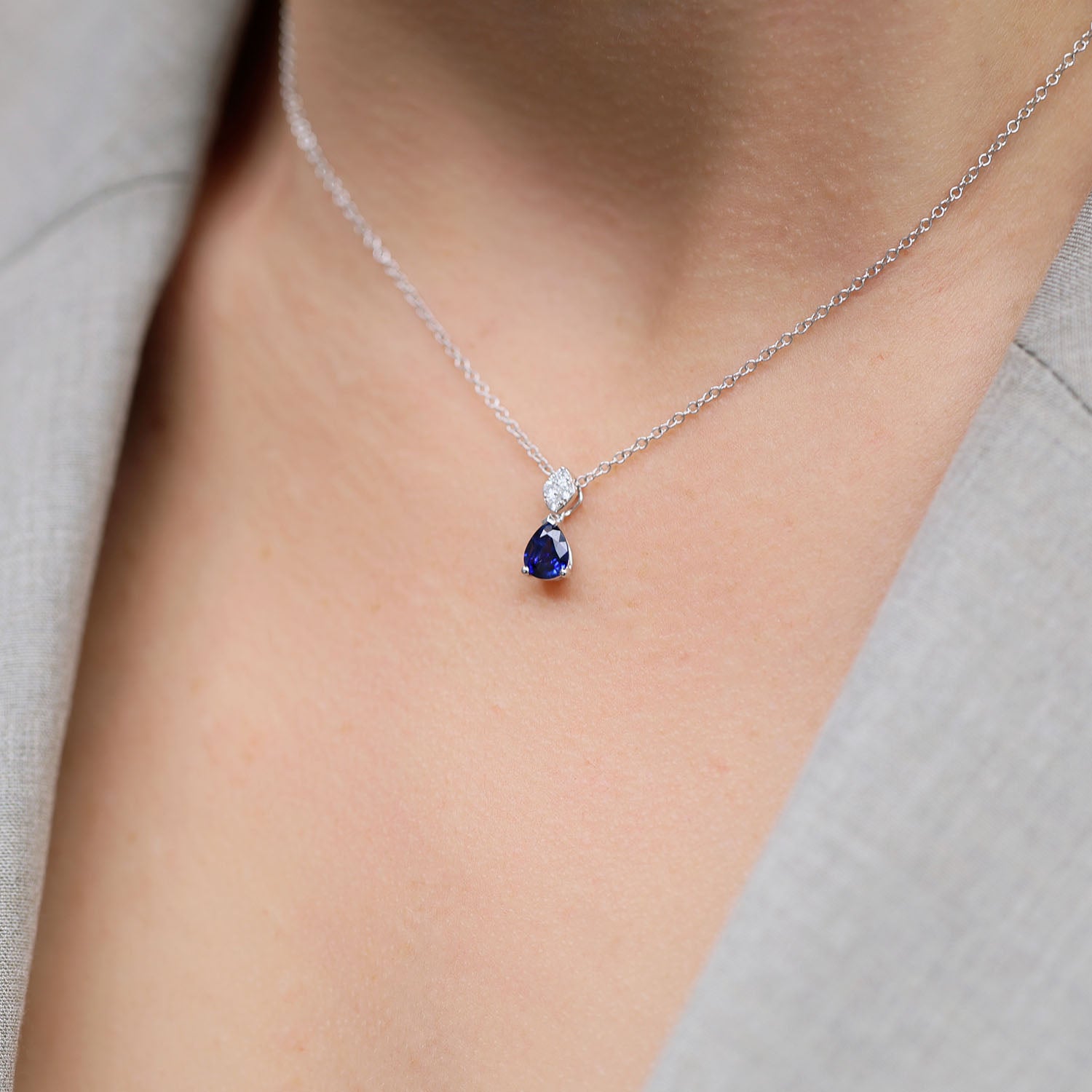 Berry's 18ct White Gold Pear Sapphire And Diamond Drop Pendant - Berry's Jewellers