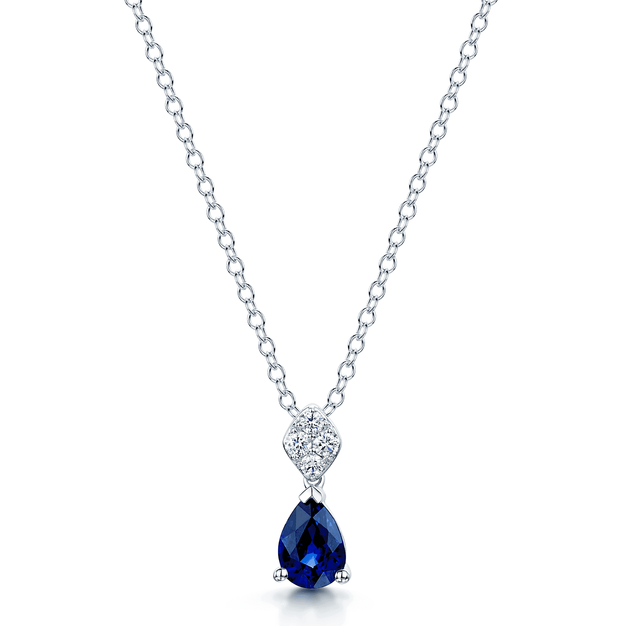 18ct White Gold Pear Sapphire And Diamond Drop Pendant