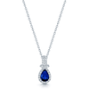 Berry's 18ct White Gold Pear Shape Blue Sapphire & Round Brilliant Cut Diamond Halo Pendant - Berry's Jewellers