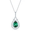 18ct White Gold Pear Shape Nambian Lagoon Green Tourmaline and Diamond Double Halo Pendant