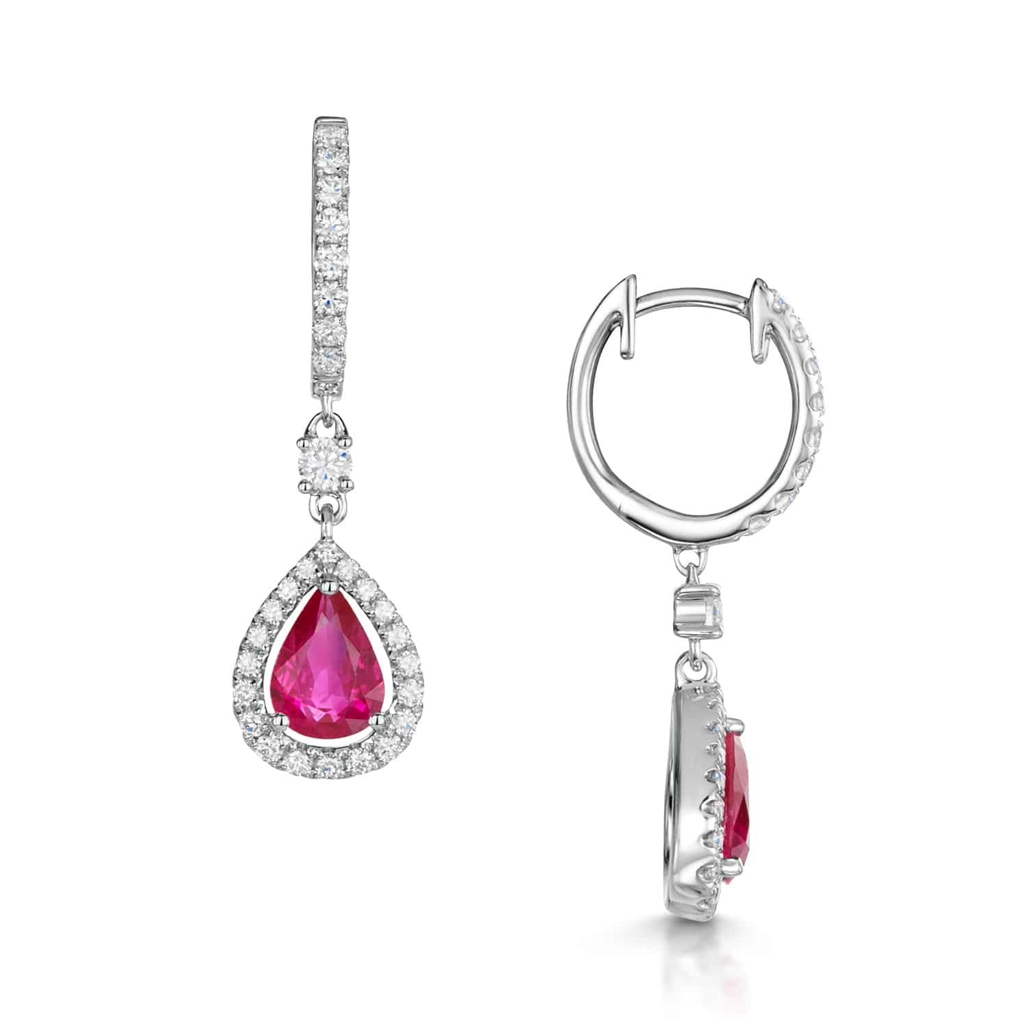 Berry's 18ct White Gold Pear Shape Ruby And Diamond Drop Earrings - Berry's Jewellers