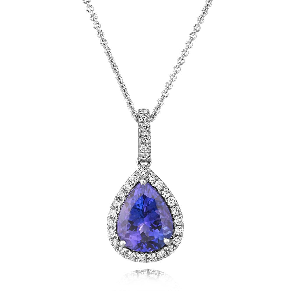 18ct White Gold Pear Shaped Tanzanite & Diamond Cluster Pendant