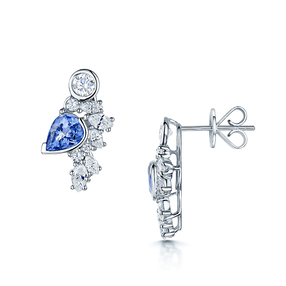 Berry's 18ct White Gold Pear Tanzanite & Marquise Diamond Cascade Cluster Earrings - Berry's Jewellers