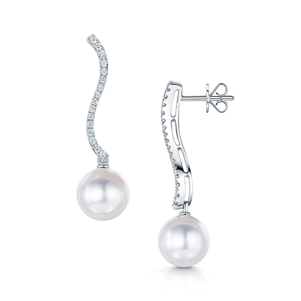 18ct White Gold Pearl & Diamond Drop Earrings