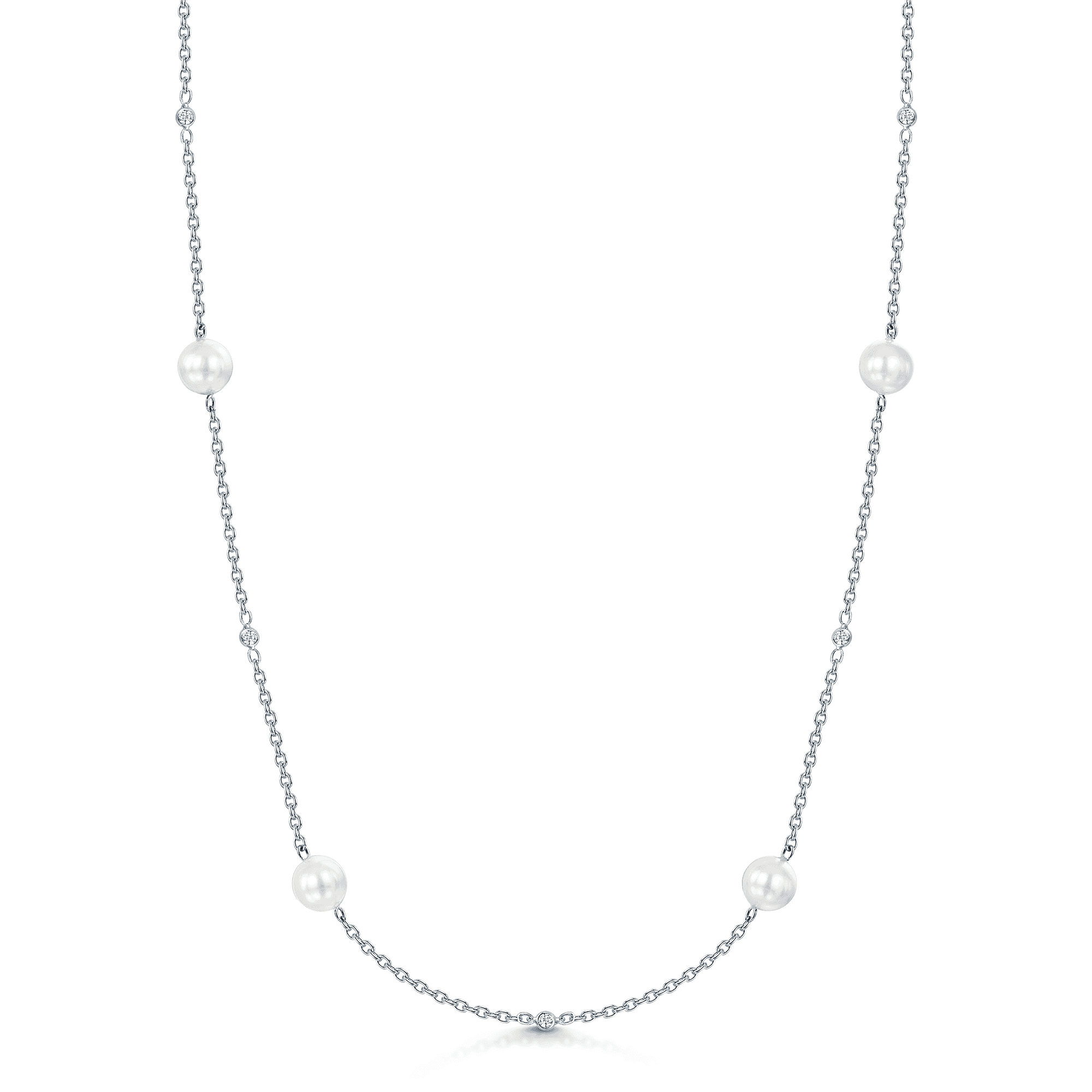 Berry's 18ct White Gold Pearl & Diamond Set Long Chain Necklet - Berry's Jewellers