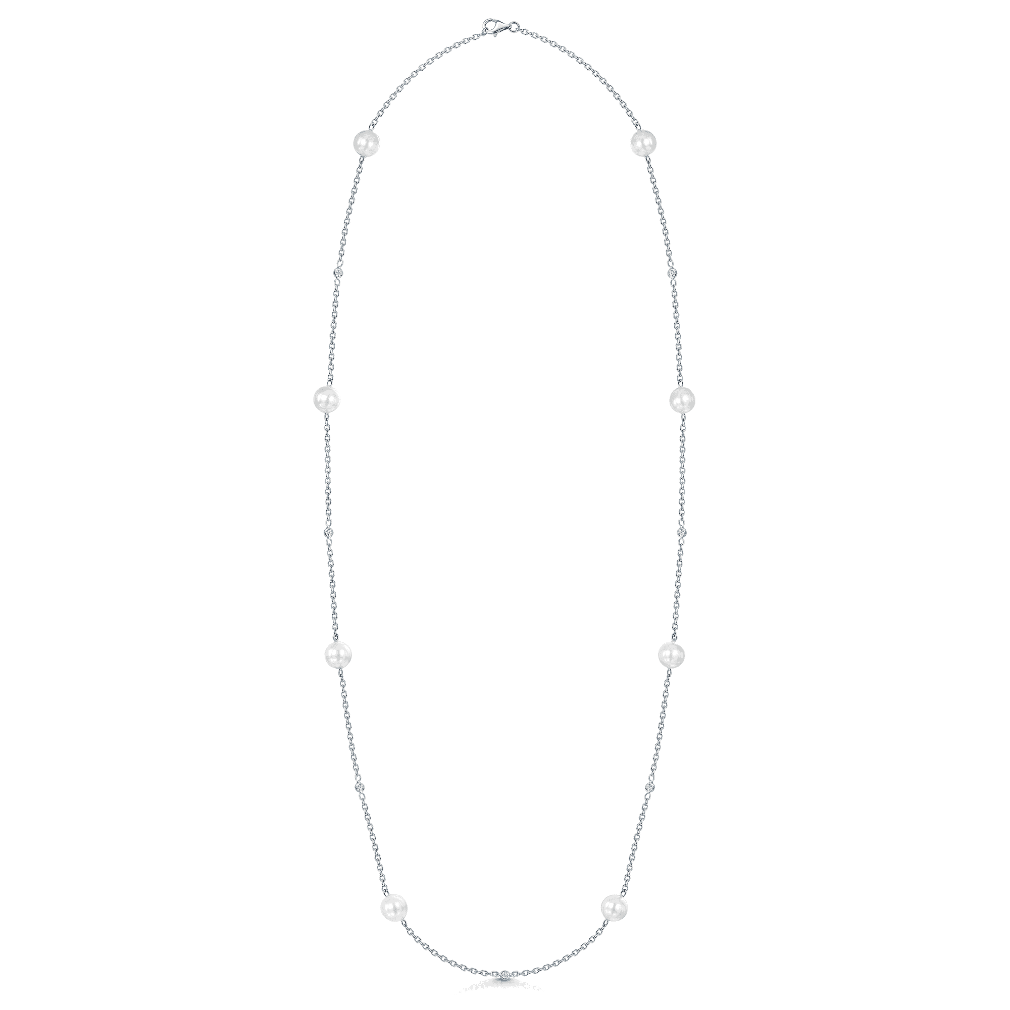 Berry's 18ct White Gold Pearl & Diamond Set Long Chain Necklet - Berry's Jewellers