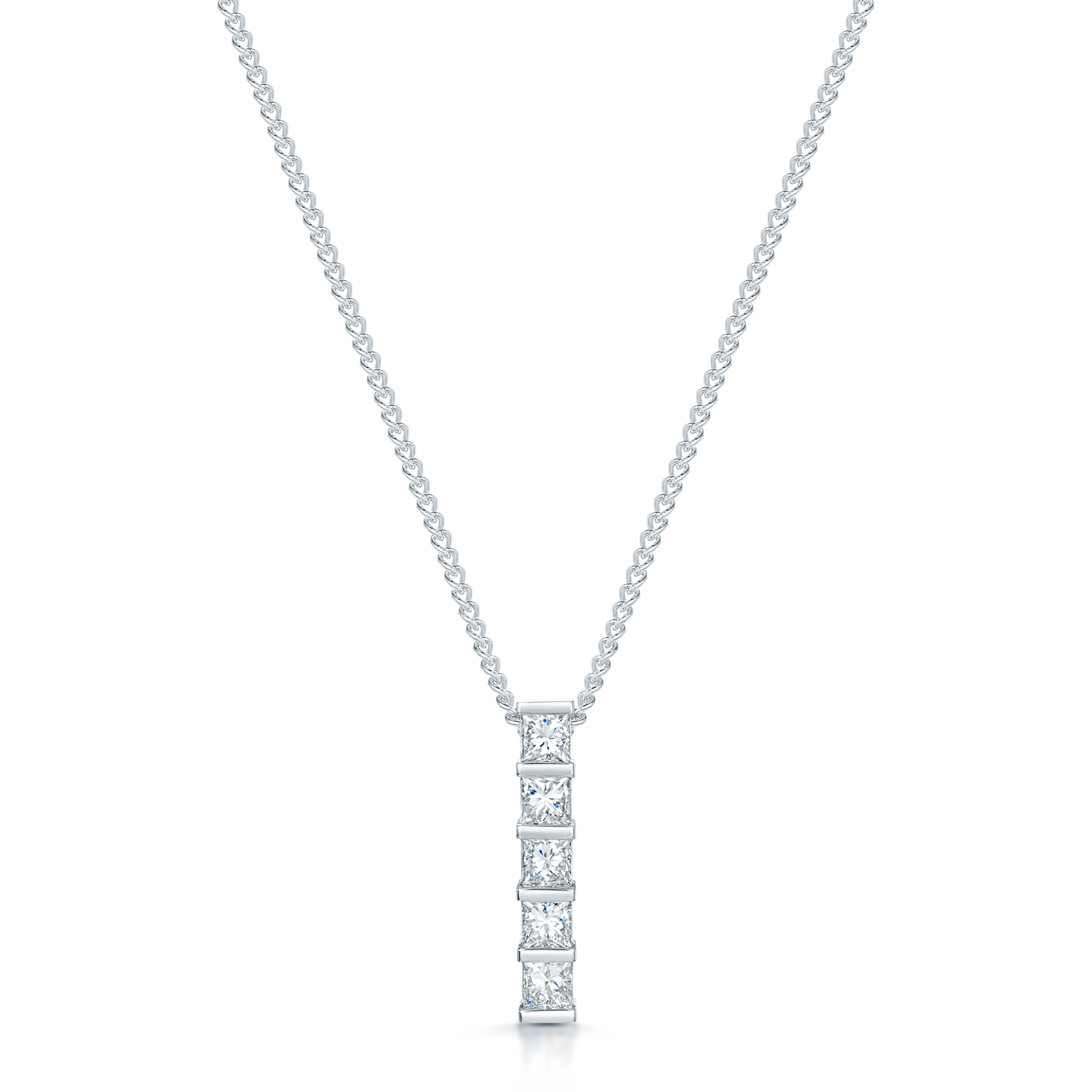 18ct White Gold Princess Cut Diamond Bar Pendant