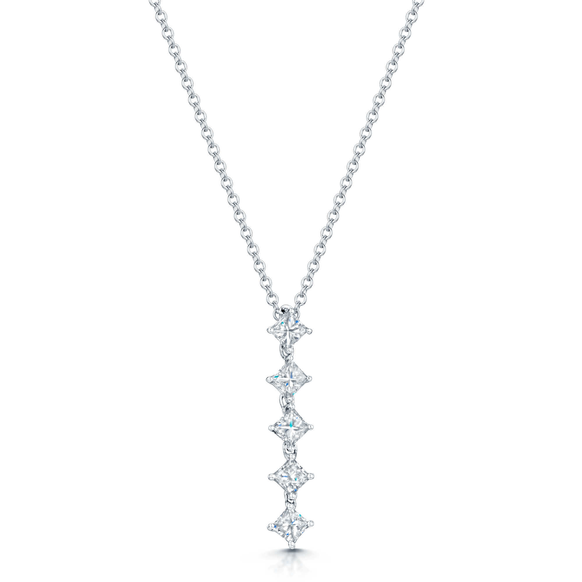 Berry's 18ct White Gold Princess Cut Diamond Five Stone Drop Pendant - Berry's Jewellers