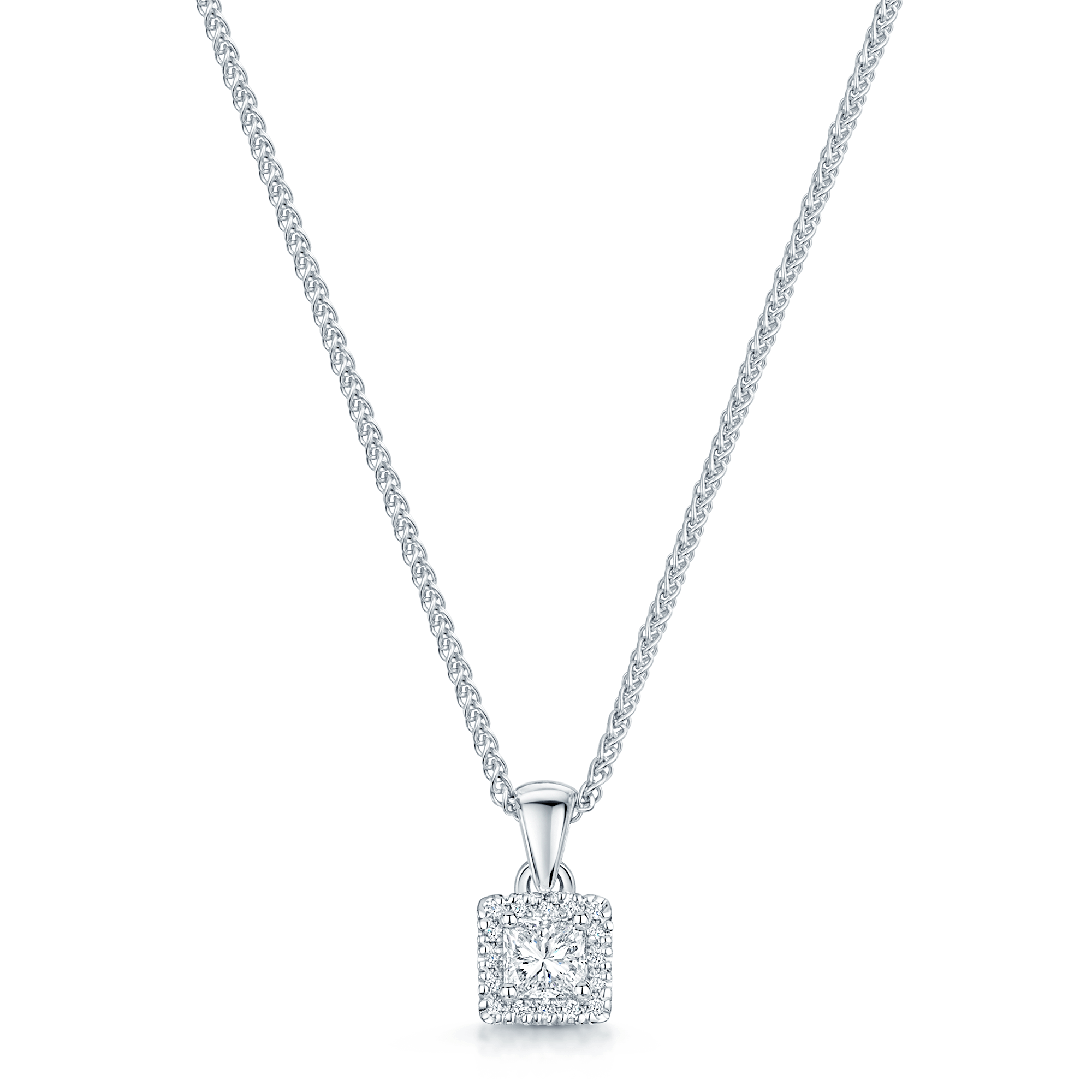 Berry's 18ct White Gold Princess Cut Diamond Halo Pendant - Berry's Jewellers