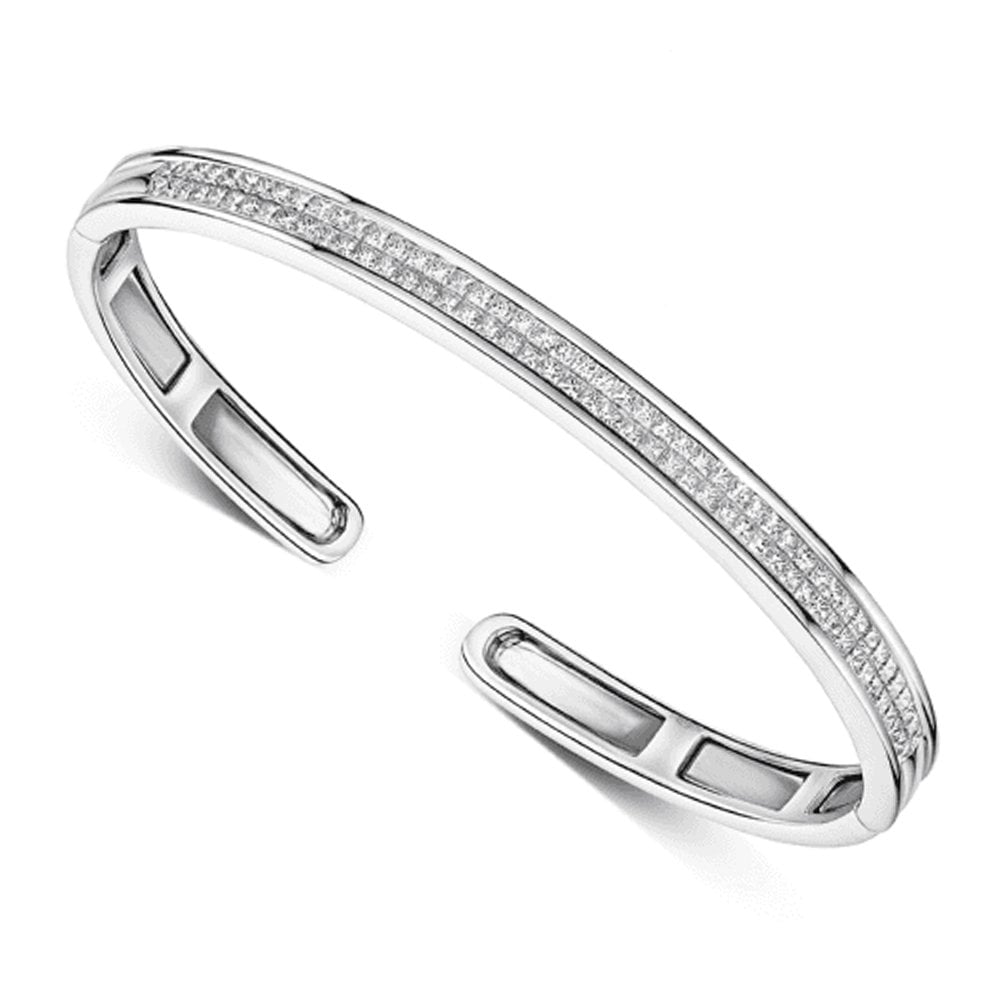 18ct White Gold Princess Cut Diamond Hinged Bangle