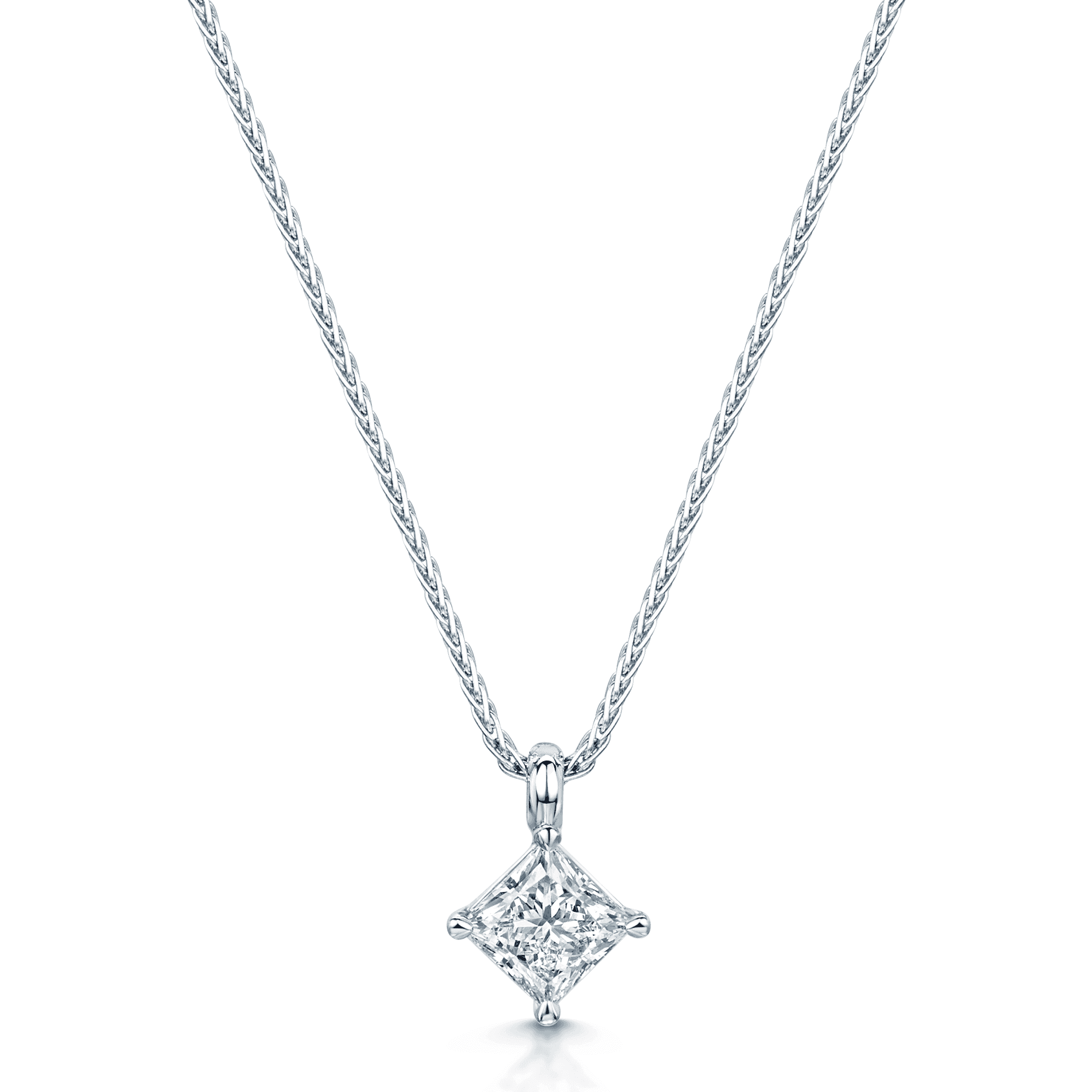 Berry's 18ct White Gold Princess Cut Diamond Solitaire Four Claw Set Pendant - Berry's Jewellers