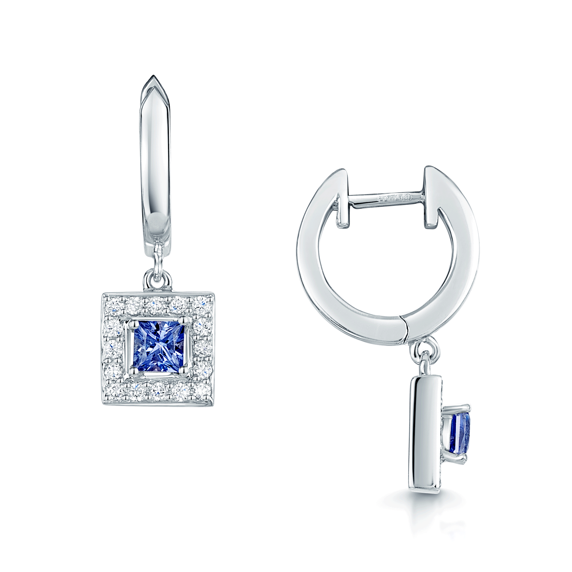 Berry's 18ct White Gold Princess Cut Tanzanite And Diamond Hoop Drop Earrings - Berry's Jewellers